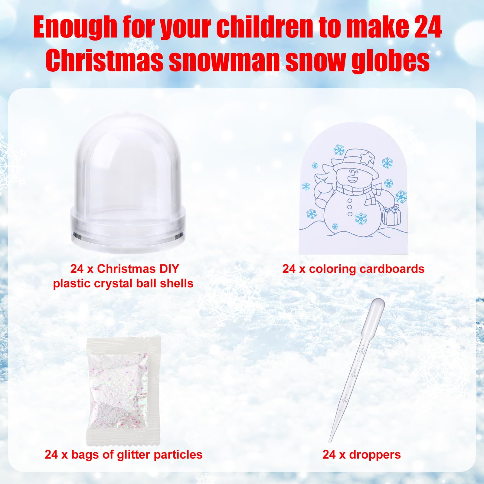 Poen 24 Set Christmas Snowman Snow Globe Kits for Kids Bulk - DIY Holiday Craft Kit, Create Your Own Snowman Snow Globe for Christmas Decorations, Arts & Crafts, Classroom Activities & Family Fun