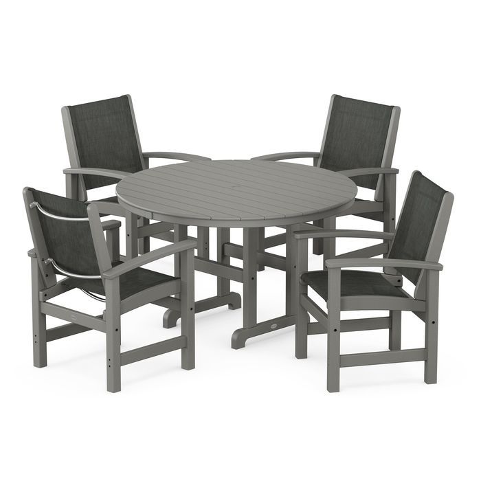 POLYWOOD Coastal 5-Piece Round Farmhouse Dining Set - Outdoor Patio Furniture for Backyard, Poolside & Beach House Dining