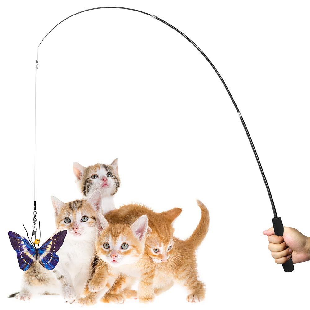 Butterfly Cat Wand Toy Set - 11 PCS Interactive Cat Toys with Realistic Crinkle Catnip Butterflies & Retractable Wand for Indoor Cats - Perfect for Playtime, Exercise and Bonding with Your Kitten