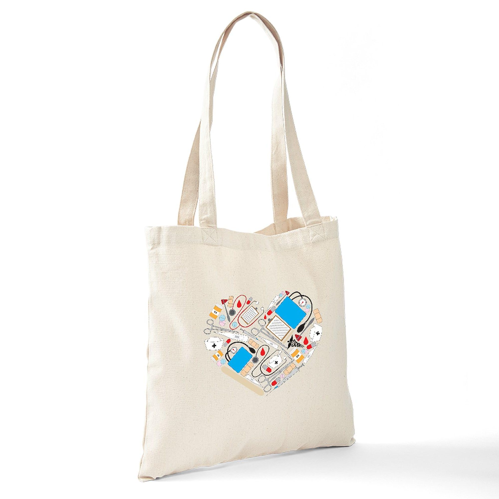 Nursing Tools Heart Tote Bag - Natural Canvas Reusable Shopping Bag for Nurses & Healthcare Workers - Perfect for Work, Groceries & Daily Use