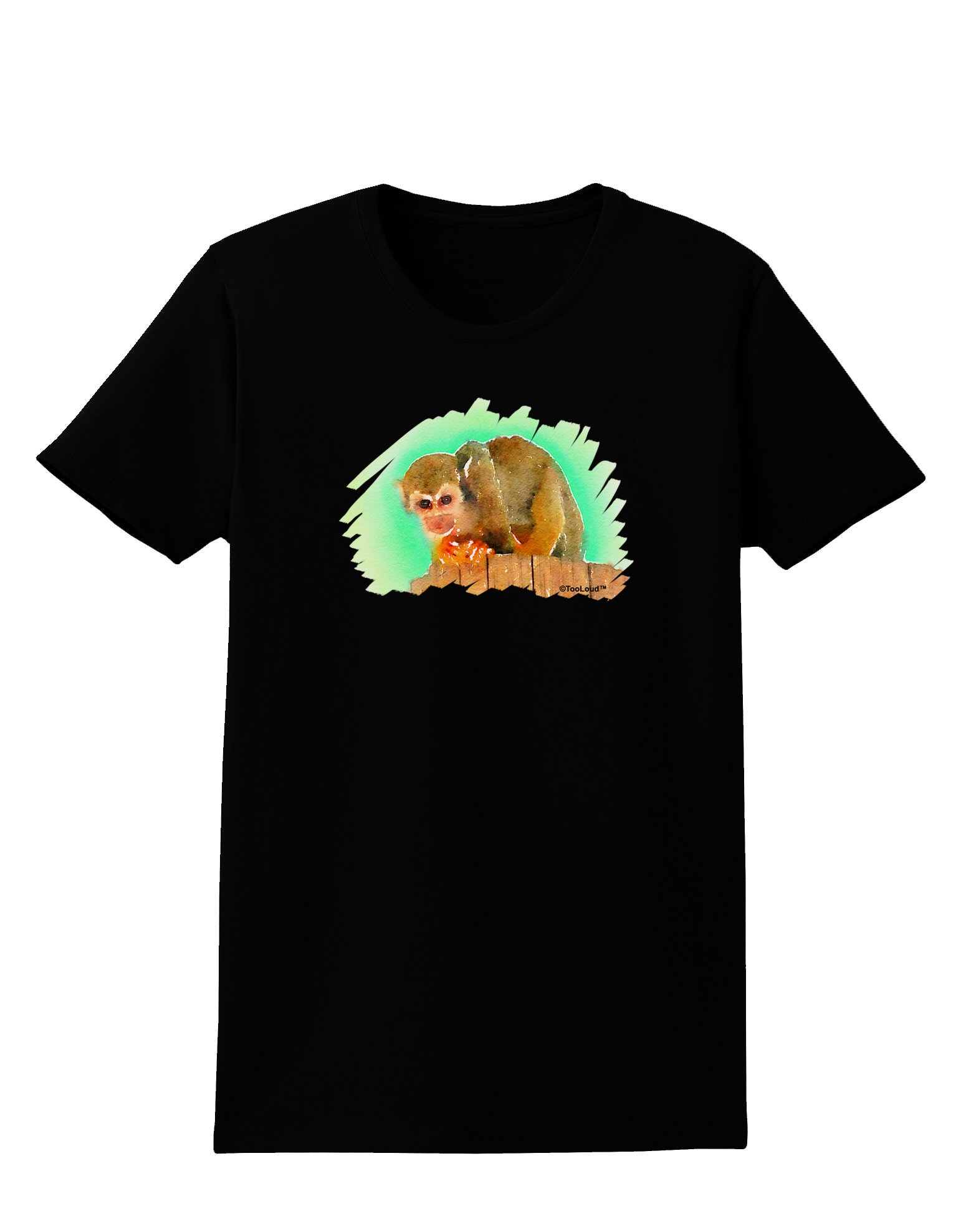 TooLoud Squirrel Monkey Watercolor Women's Dark T-Shirt | Cute Animal Graphic Tee for Casual Wear & Outfits