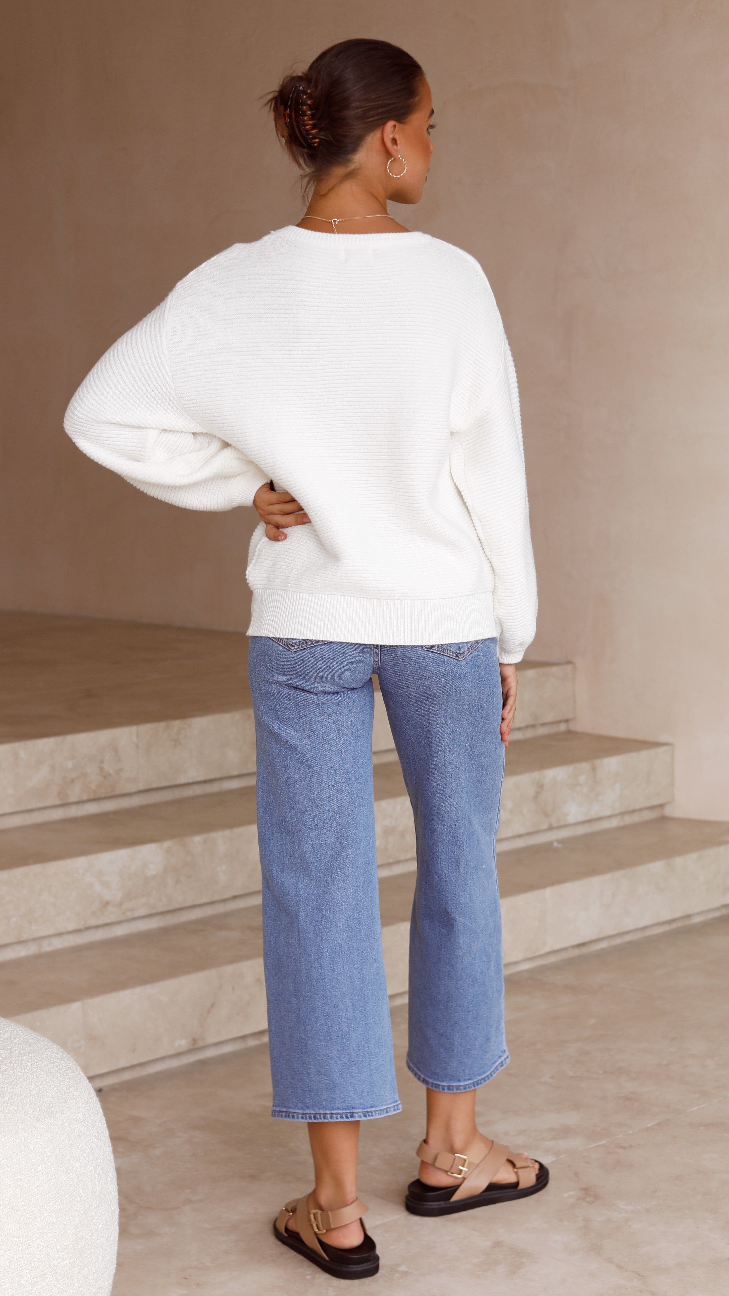 Carmel Knit Sweater - Soft & Cozy White Pullover for Women | Perfect for Fall & Winter Layering, Casual Outfits, and Office Wear