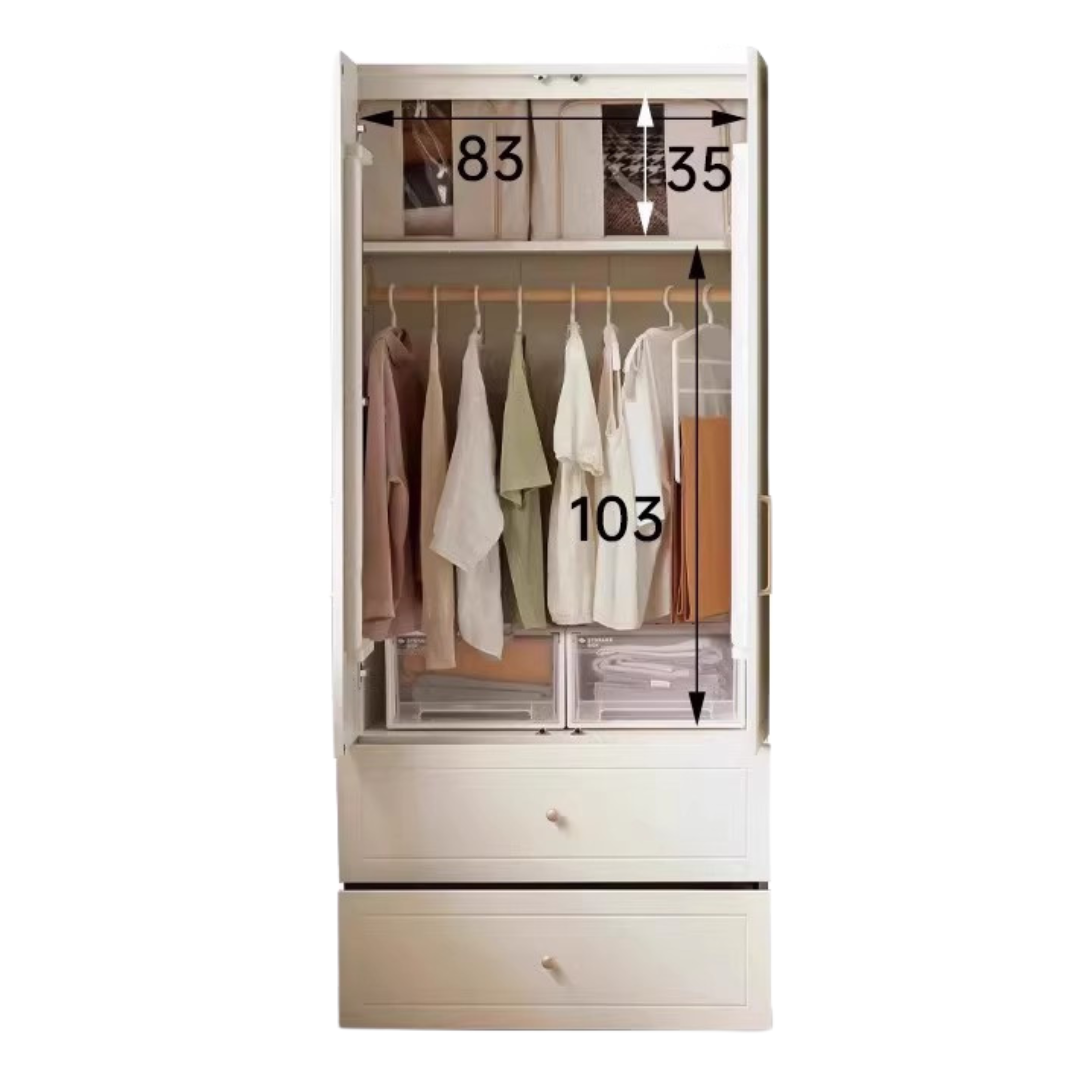 French Cream Pine Solid Wood Wardrobe - Elegant Vintage Closet for Bedroom, Living Room & Guest Room Storage