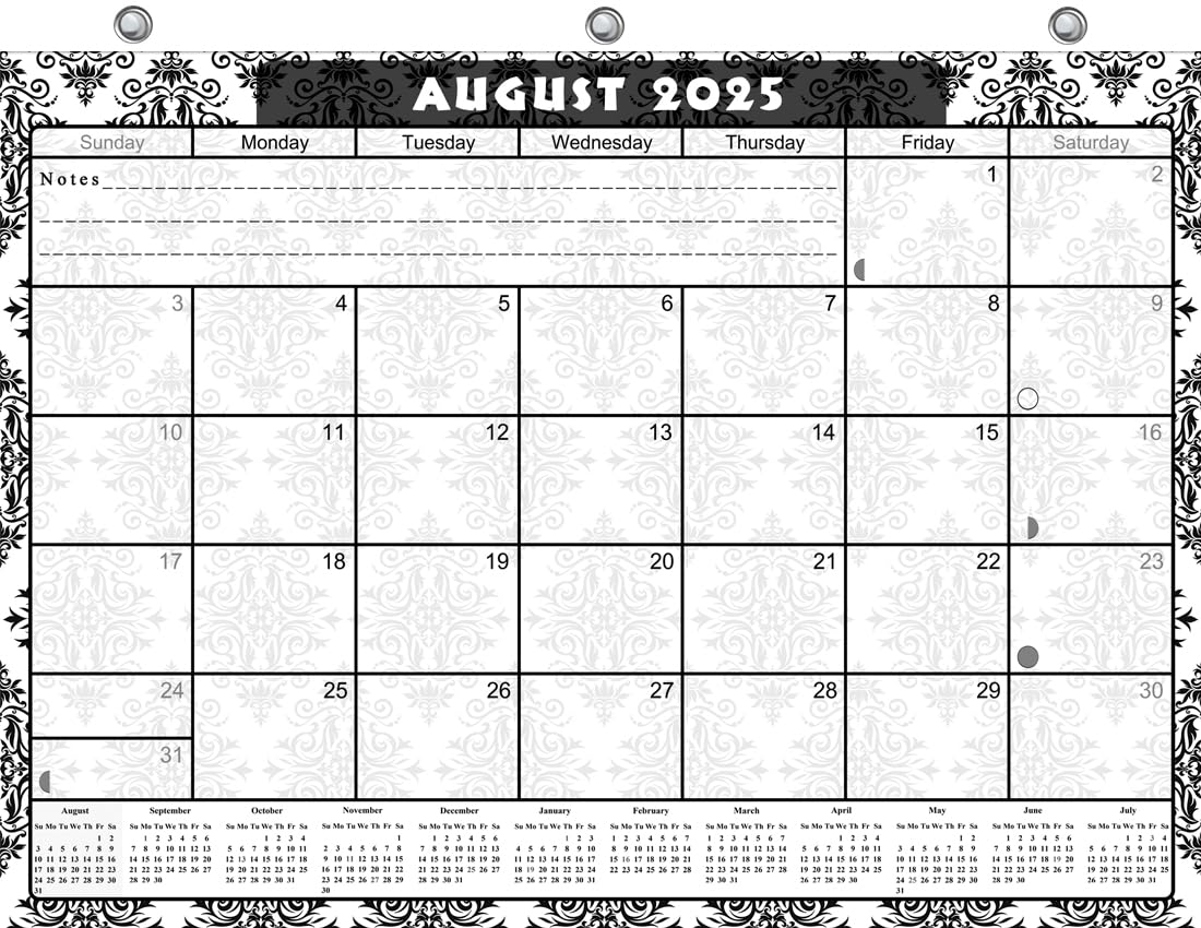 2025-2026 Student Planner | 12-Month Academic Calendar for College Students | 3-Ring Binder, Desk & Wall Organizer | School & Office Supplies | Made in USA (Black & White Damask Pattern) - Perfect for Class Scheduling, Homework Tracking & Time Management