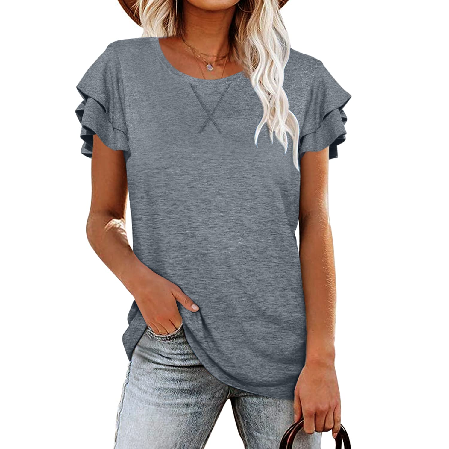 BESFLY Women's Summer V-Neck T-Shirt - Casual Long Sleeve Blouse Tunic Top for Work, Date Night & Everyday Wear | Breathable & Comfortable Ladies Fashion Top
