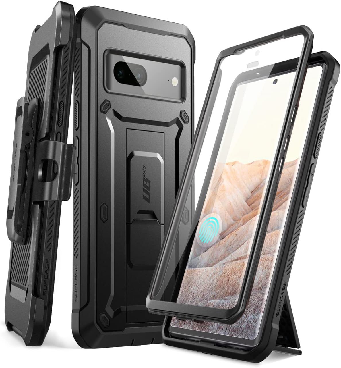 Google Pixel 7 Rugged Case with Belt Clip & Kickstand - Built-in Screen Protector - Shockproof Protective Cover - Perfect for Outdoor, Work & Travel (Black)