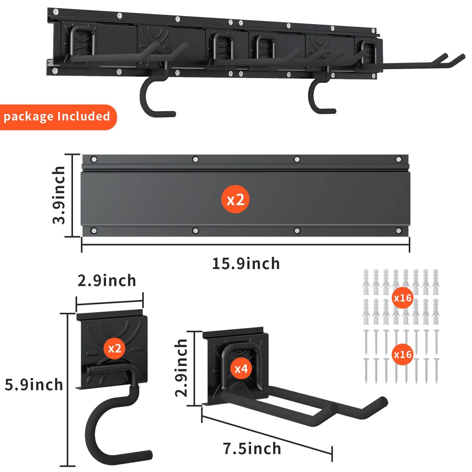 Godboat Garage Storage Wall Mount - 6 Hooks Heavy Duty Tool Organizer (32 Inch) for Yard Tools, Water Hose & Garden Equipment - 550lbs Max Load - Perfect for Garage Organization & Father's Day Gifts - Ideal for DIY Projects, Home Improvement & Outdoor Storage Solutions