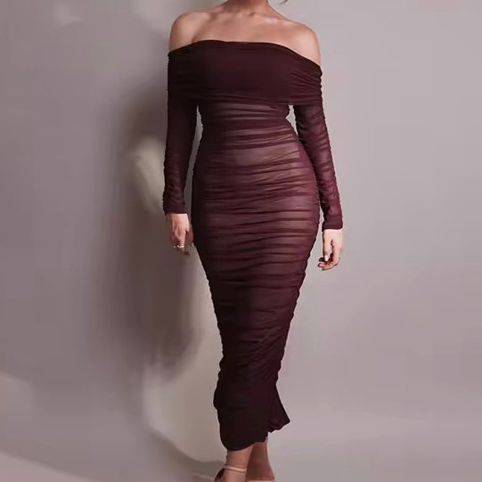 Dakota Mesh Off Shoulder Bodycon Midi Dress - Sexy Stretchy Party Dress for Women, Perfect for Night Out, Club, Date Night and Special Occasions