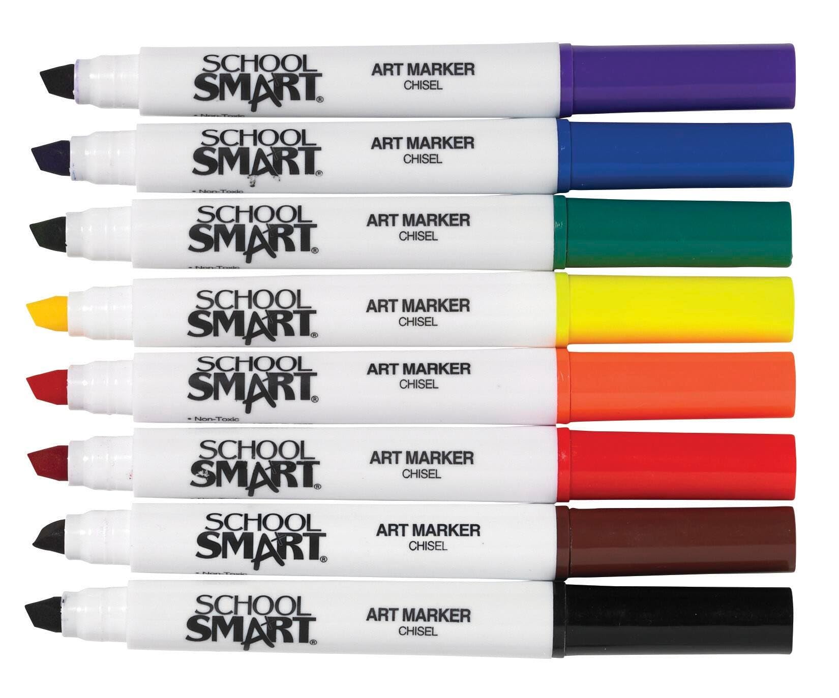 School Smart Chisel Tip Art Markers - 8 Pack Assorted Colors for Kids, Students & Artists - Perfect for School Projects, Home Art & DIY Crafts