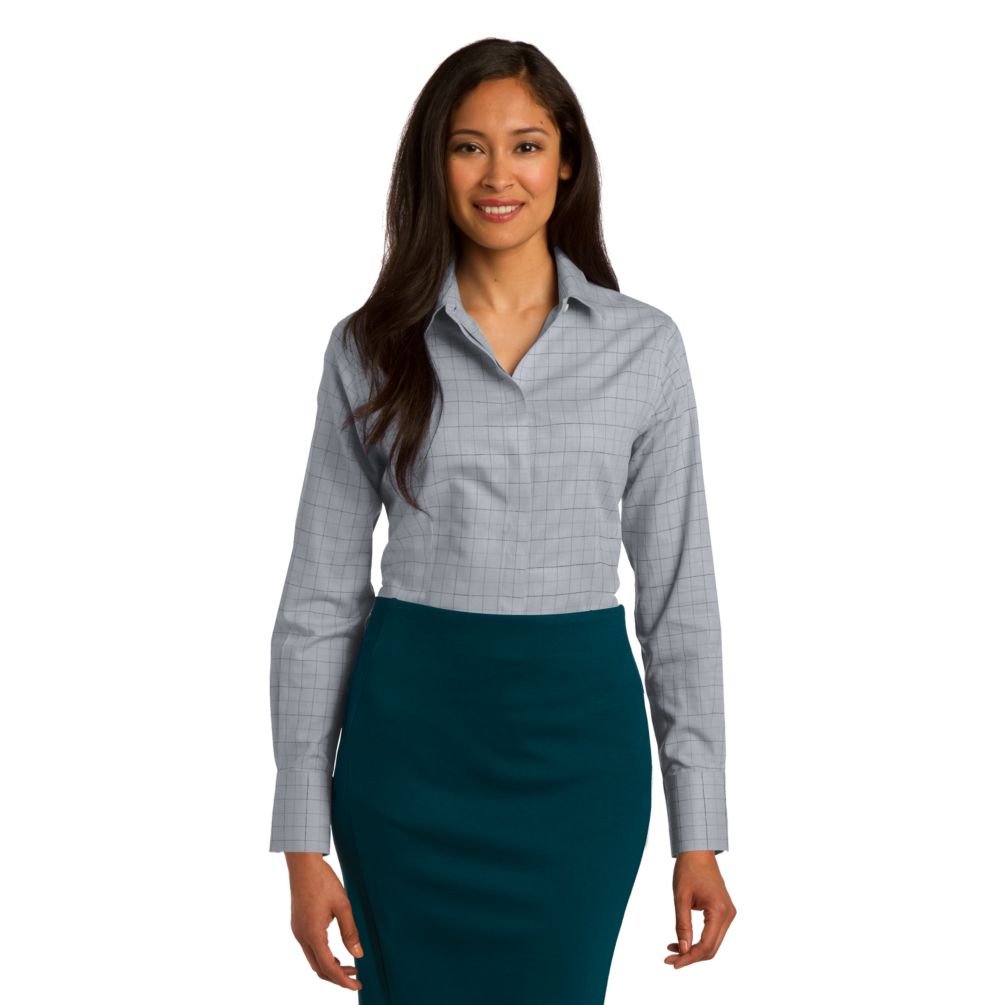Red House Women's Non-Iron Windowpane Plaid Shirt - Comfortable & Wrinkle-Free for Office, Casual Wear & Travel