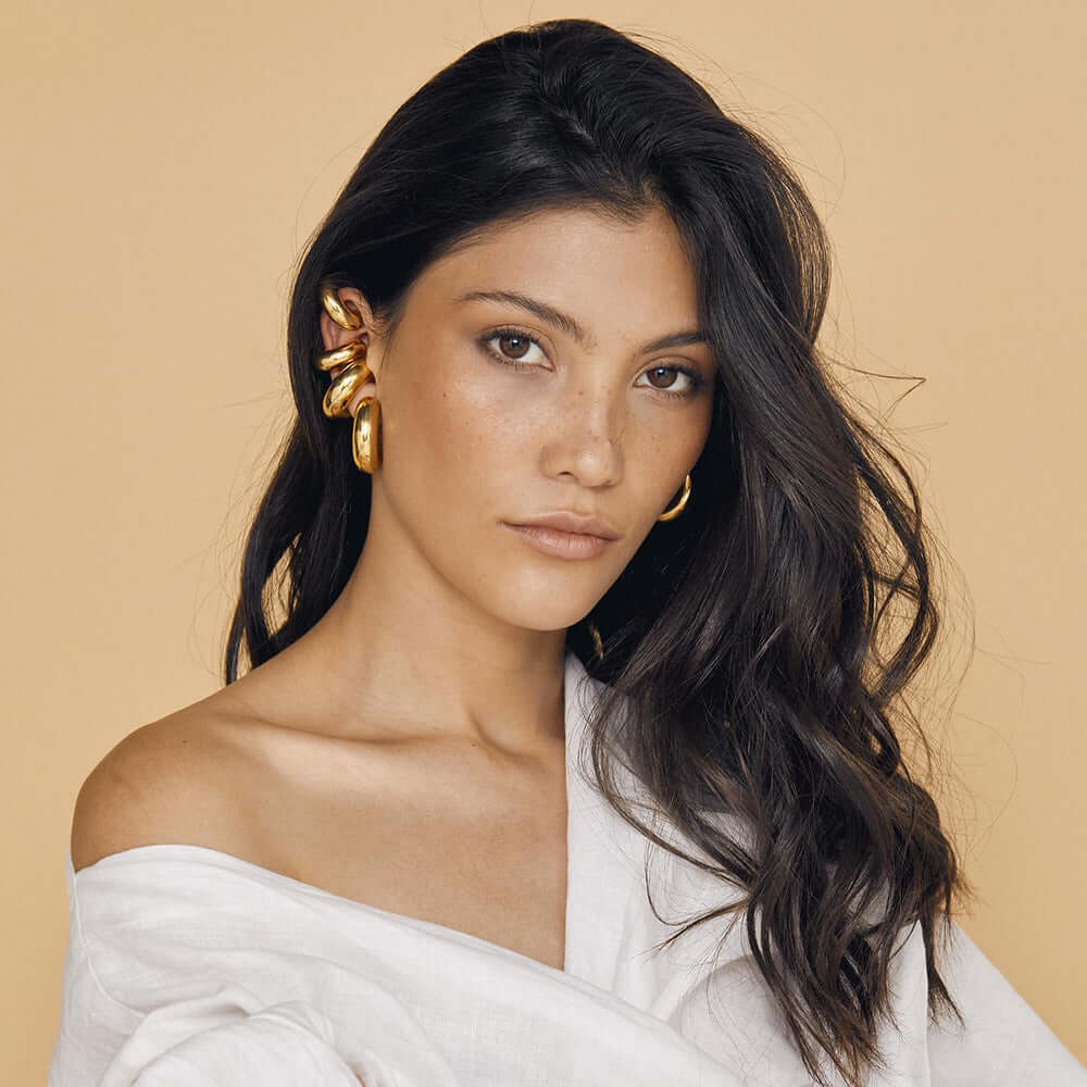 18K Gold & Silver Chunky Ear Wrap Ear Cuff - JDE685 | Trendy Statement Jewelry for Women, Perfect for Parties, Weddings & Everyday Wear