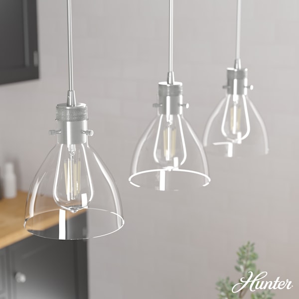Hunter Van Nuys 3-Light Brushed Nickel Linear Cluster Chandelier - Modern Ceiling Light Fixture for Dining Room, Kitchen Island & Entryway Lighting