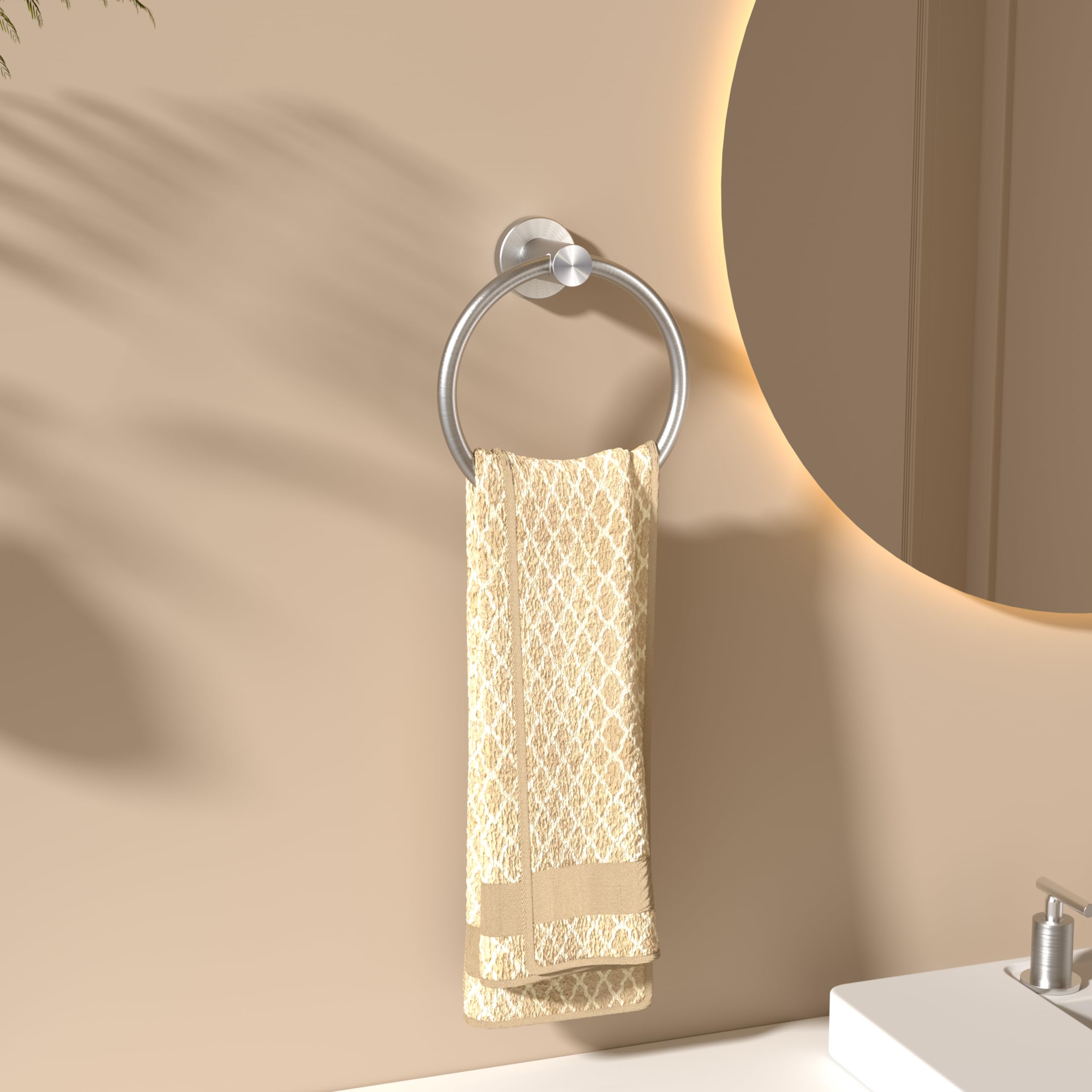 FORIOUS Brushed Nickel Towel Ring 2-Pack, SUS304 Stainless Steel Modern Bathroom Towel Holder - Wall Mounted Round Hand Towel Rack for Bath, Kitchen, RV & Home Decor (2, Brushed Nickel Finish) - Perfect for Spa, Guest Bathroom and Luxury Hotel Style