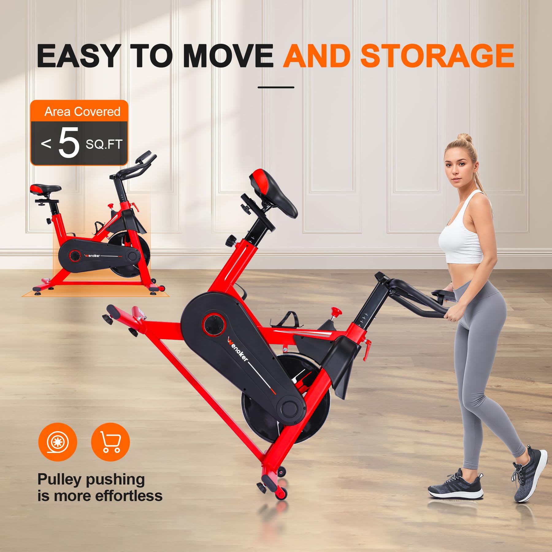 WENOKER Indoor Cycling Bike - Silent Belt Drive Exercise Bike with Heavy Flywheel & Digital Monitor for Home Gym Cardio Workout | Perfect for Small Spaces, Apartment Fitness & Low-Impact Training