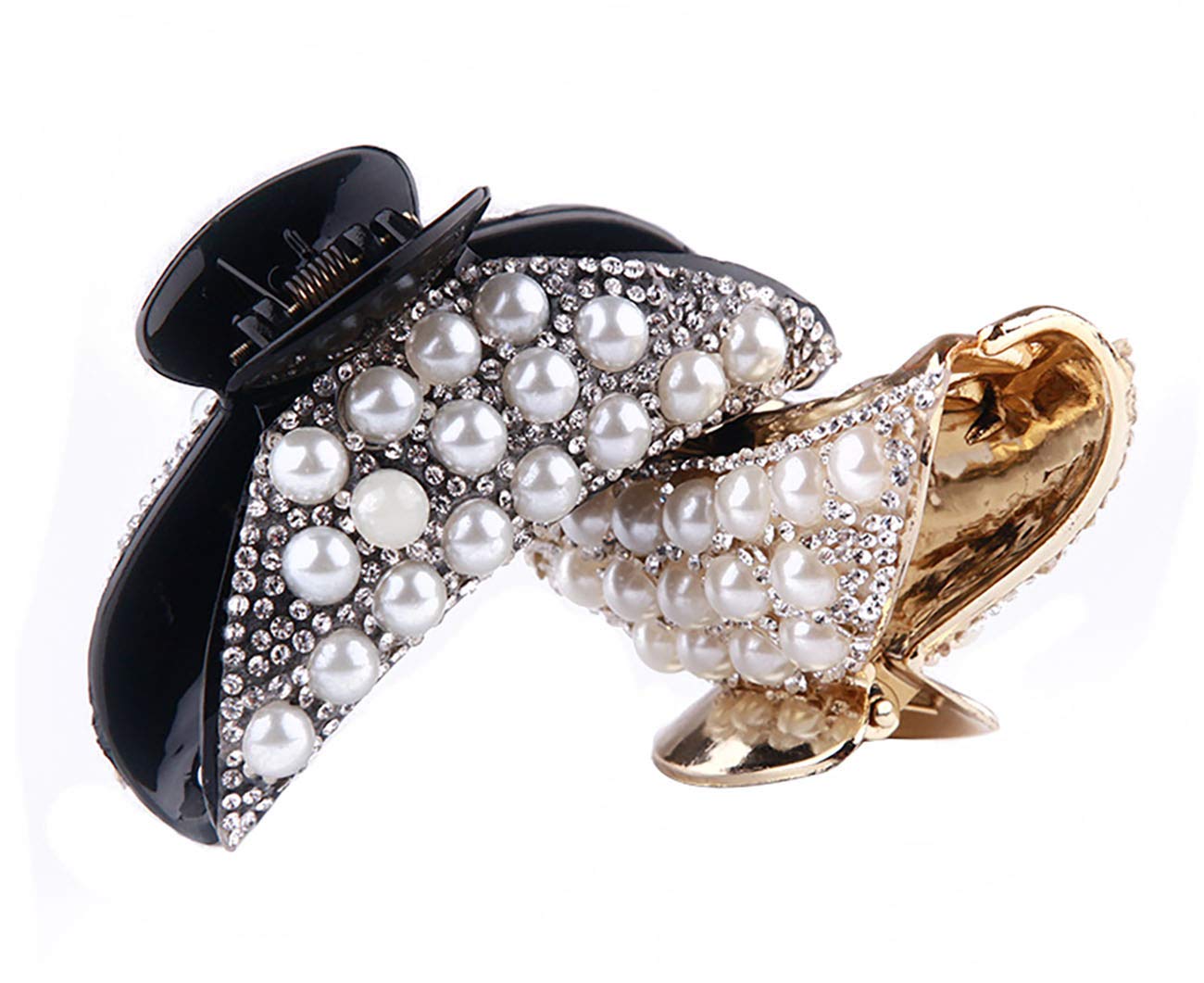 2-Pack Rhinestone Hair Claw Clips with Imitation Pearls - Non-Slip Hair Clamps for Women & Girls - Perfect for Parties, Weddings & Everyday Hairstyles