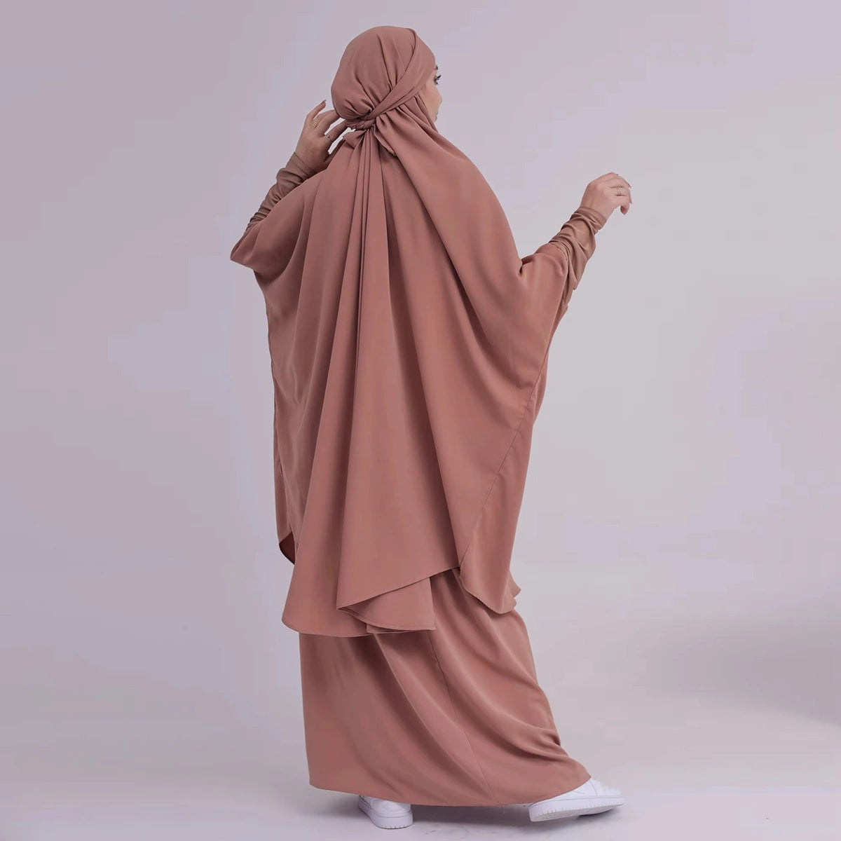 2-Piece Islamic Prayer Abaya Dress Set with Tops & Skirt - Modest Muslim Women's Jilbab Outfit for Prayer, Mosque & Daily Wear #25423