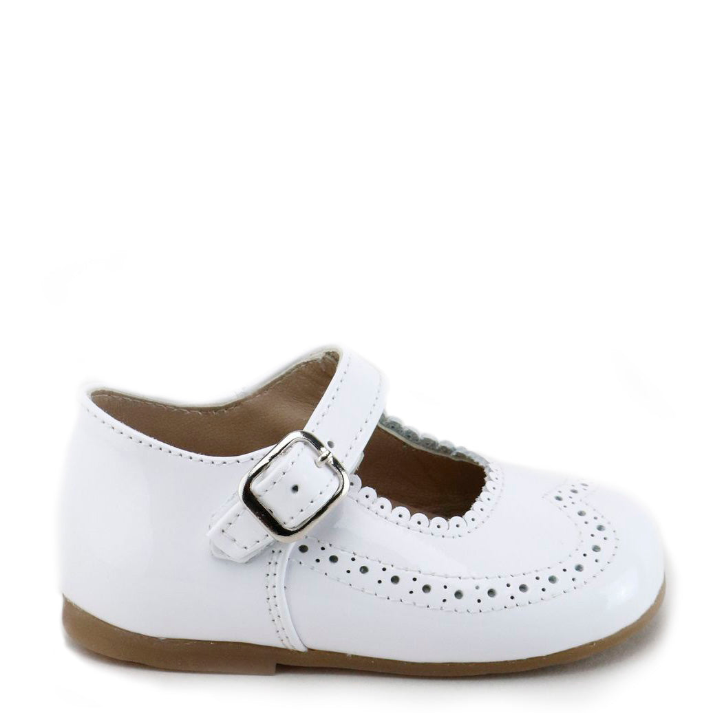 White Patent Leather Scalloped Baby Shoes - Soft & Comfortable First Walkers for Newborns & Infants - Perfect for Special Occasions, Photo Shoots & Everyday Wear