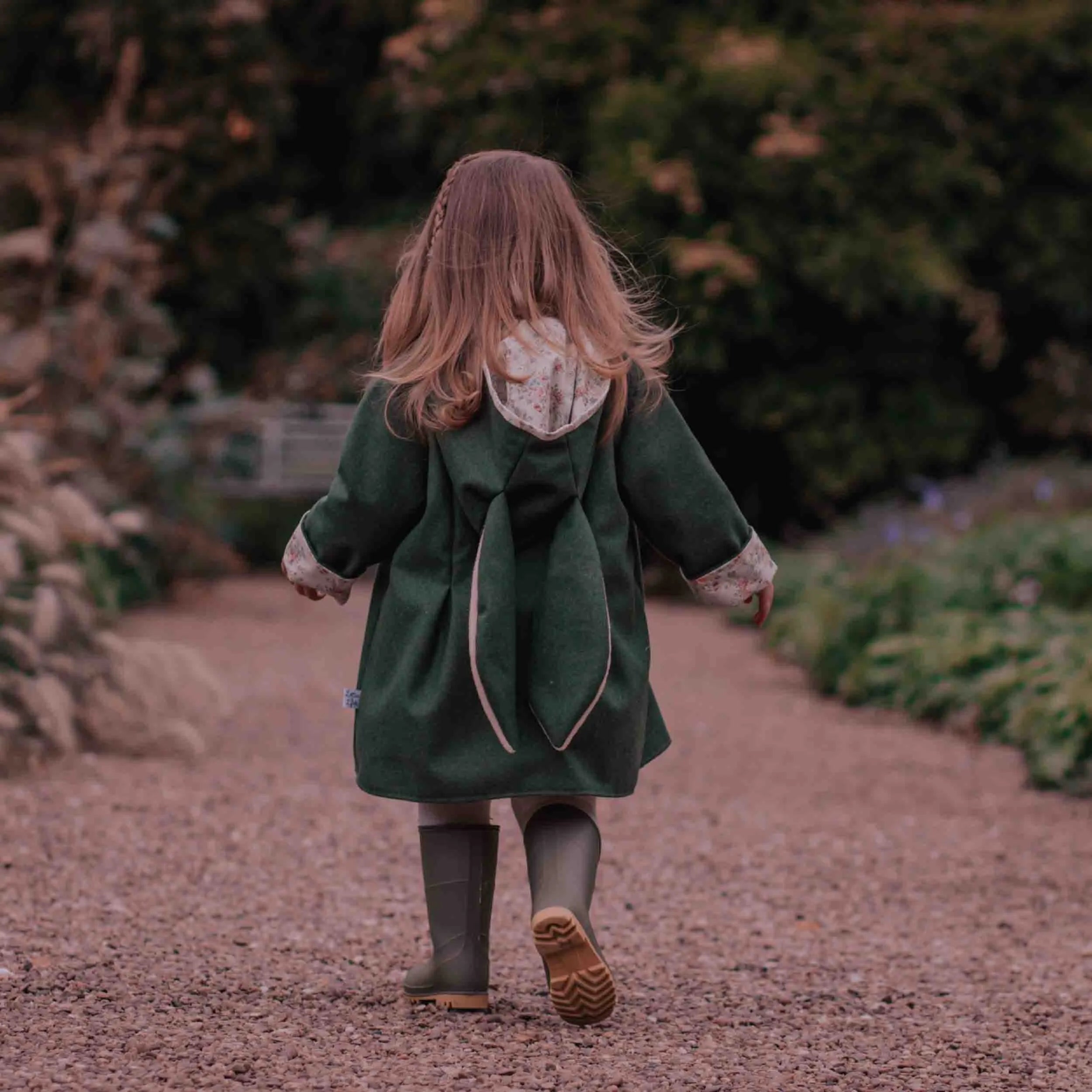 PRE ORDER Girls Bunny Jacket - Olive Vegan Wool & Vintage Fleur Coat for Kids | Warm Winter Outerwear for School, Playdates & Outdoor Adventures