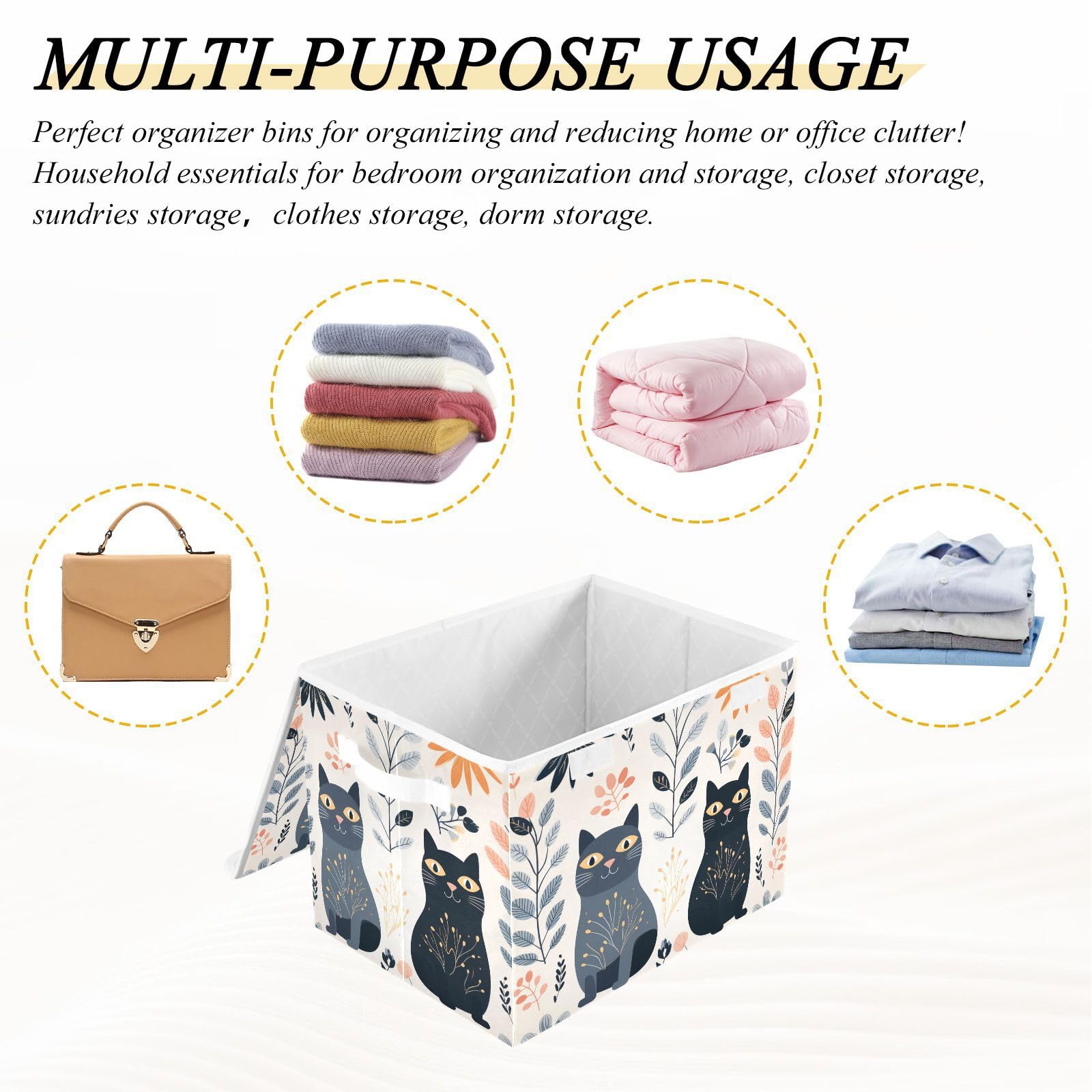 Collapsible Storage Bins with Lids - Cat Pattern Organizing Baskets for Clothes & Home
