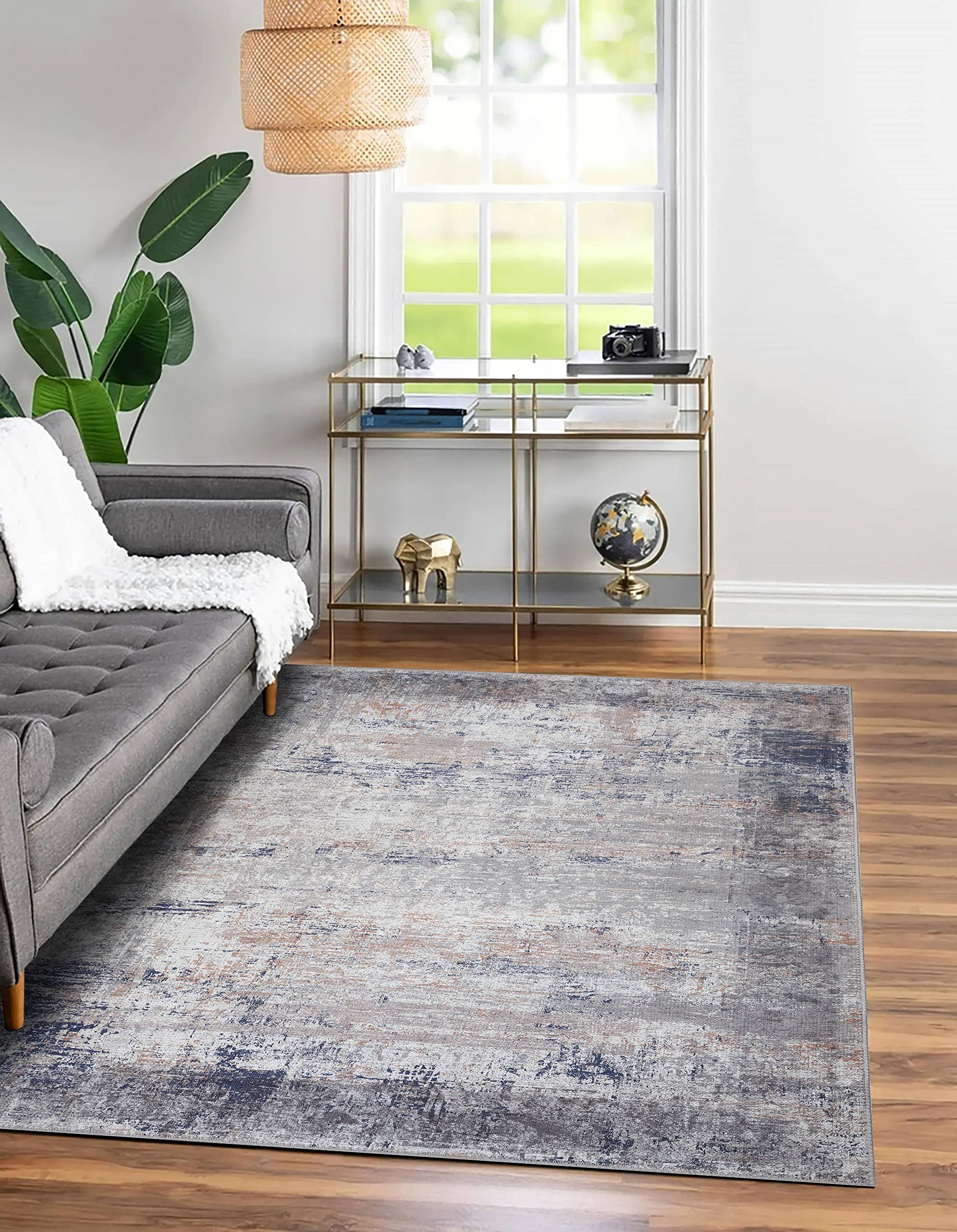 Adiva Rugs Machine Washable & Wipe Clean Area Rug - Waterproof & Dirt Resistant - 9' x 12' Blue Living Room Rug, Bedroom Carpet, Home Decor Runner - Perfect for High Traffic Areas & Pet-Friendly Homes