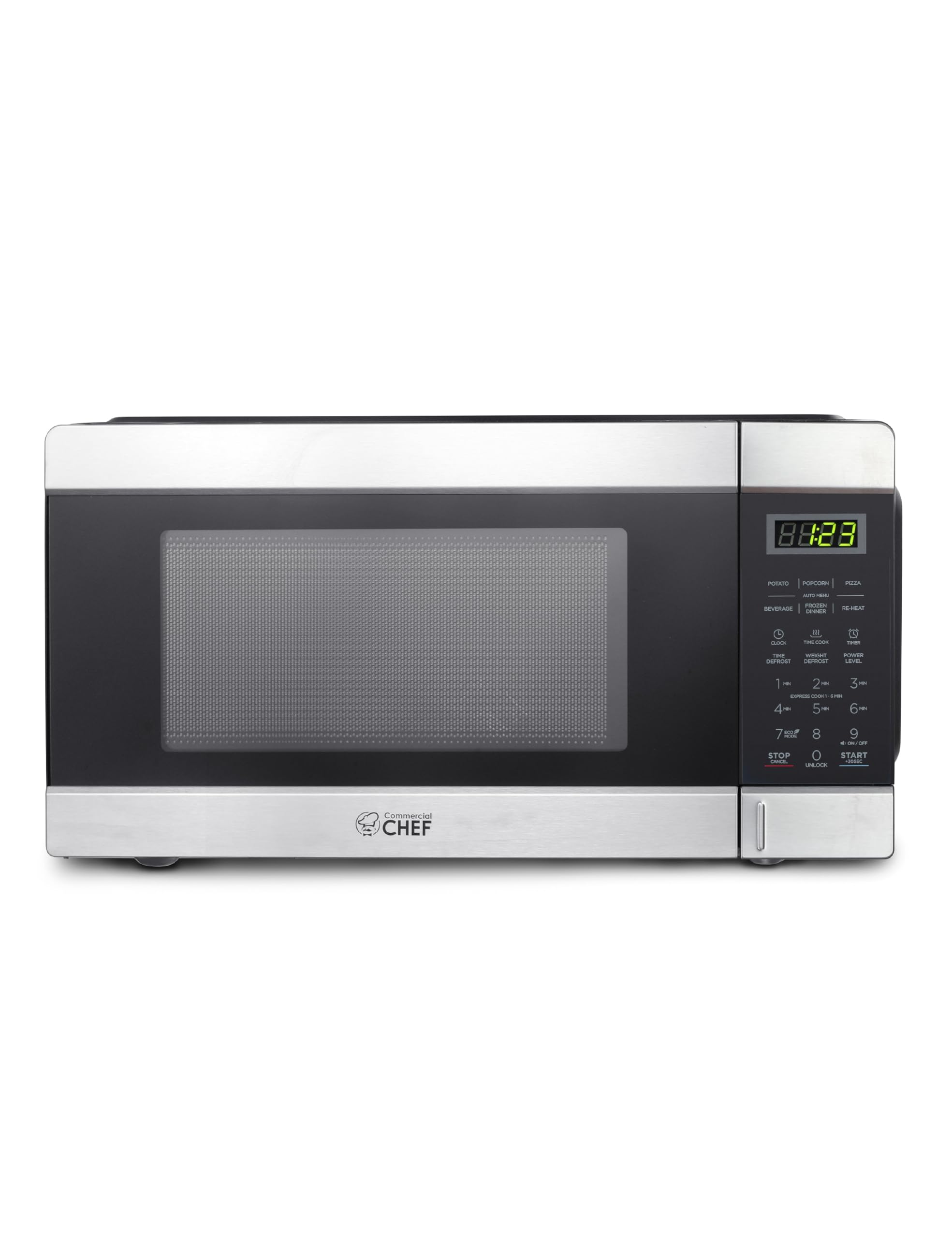 Commercial CHEF 1.1 Cu. Ft. Countertop Microwave Oven - Stainless Steel & Black - Perfect for Restaurants, Offices & Small Kitchens