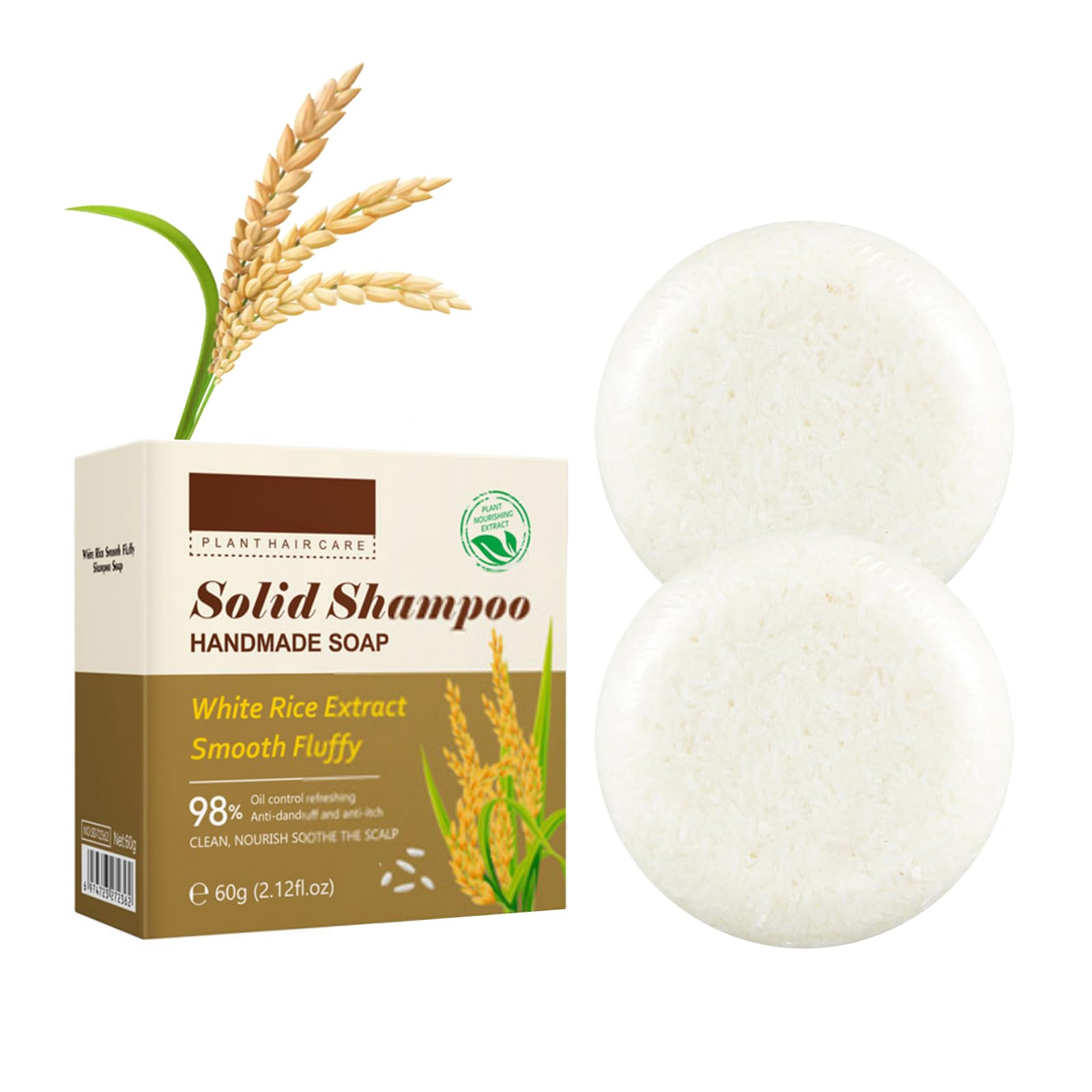 **Organic Rice Water Shampoo Bar for Hair Growth - All Natural Solid Shampoo with Deep Cleansing, Hydration & Moisture for Dry, Dull Hair - Strengthens & Nourishes Hair (2.12oz, Pack of 2) - Perfect for Travel, Gym & Eco-Friendly Hair Care**