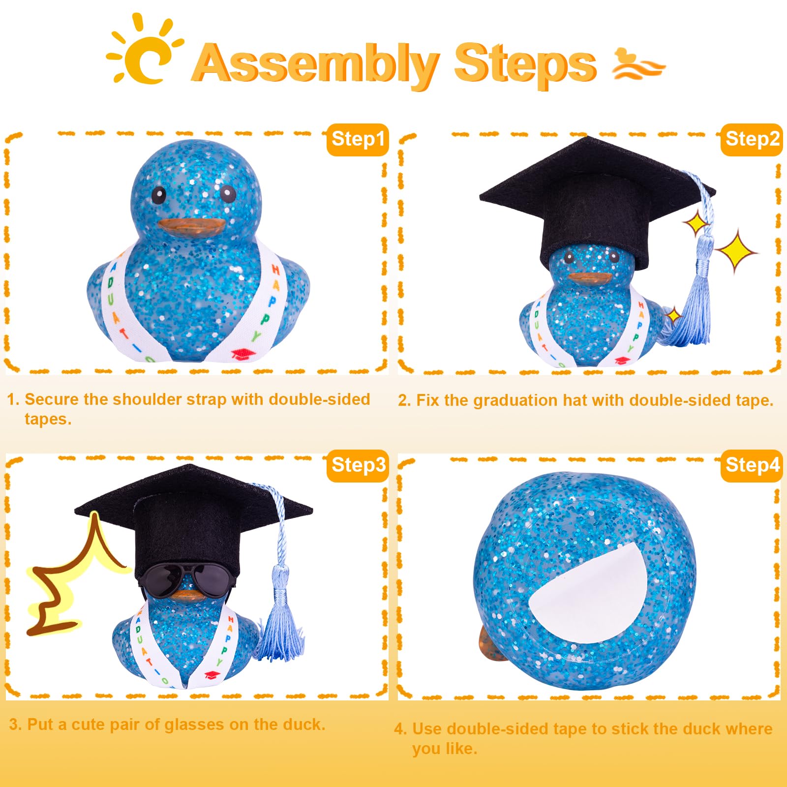 MuMyer Graduation Rubber Duck Car Decor - Mini Sunglasses, Graduate Hat & Sash Dashboard Ornament for Graduation Gifts | Perfect for Car Dashboard, Office Desk & Graduation Party Decorations