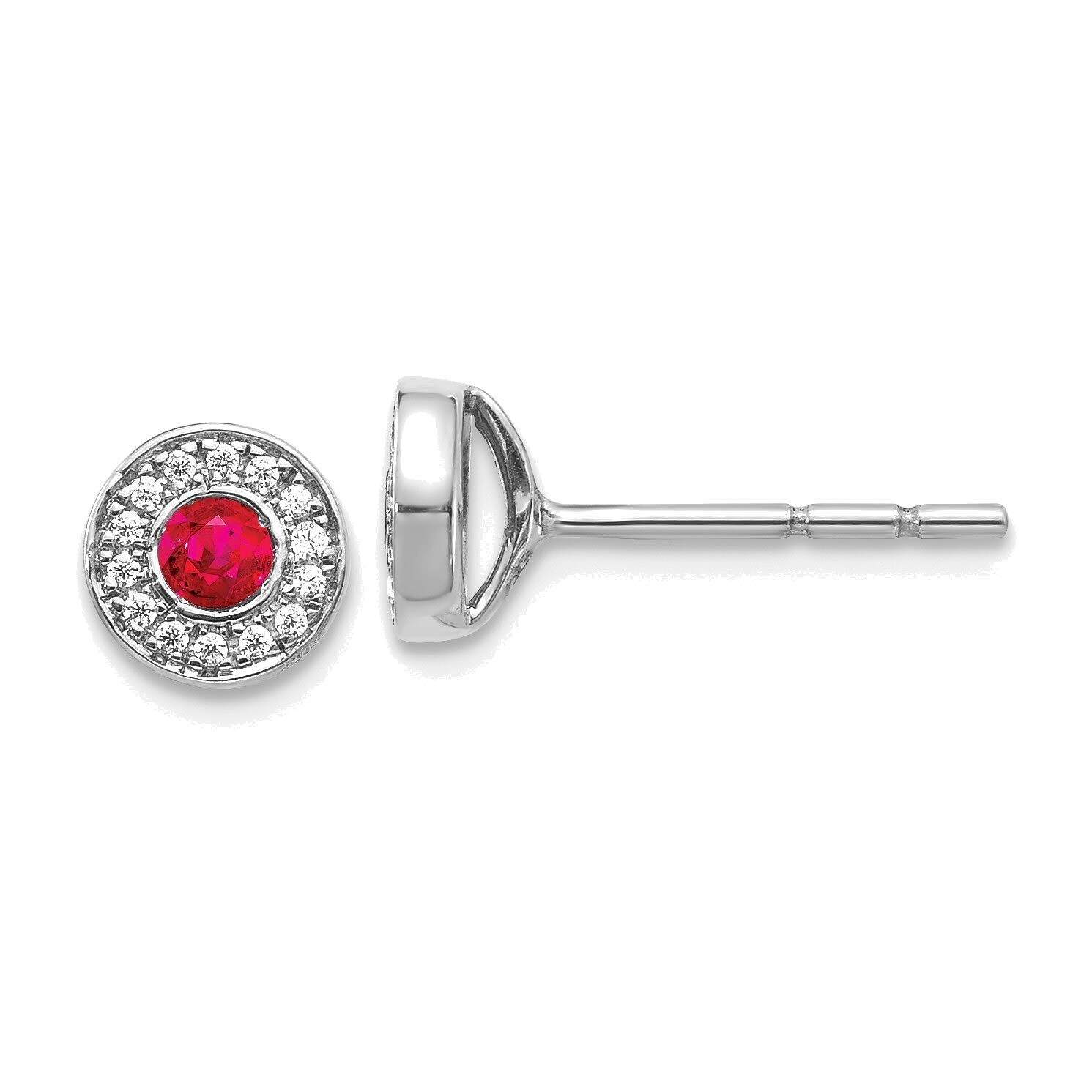 14K White Gold Diamond and Ruby Halo Stud Earrings for Women - Elegant Dangle Post Earrings for Wedding, Party & Special Occasions