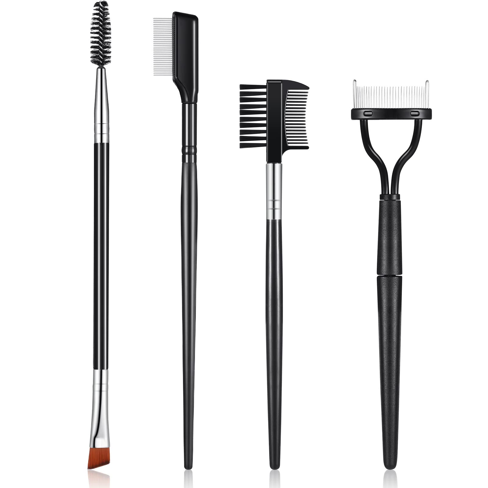 Skyley 4-Piece Professional Eyebrow & Eyelash Makeup Kit - Metal Folding Lash Comb, Brow Brush, Lash Separator & Double Head Spoolie - Perfect for Eyebrow Shaping & Eyelash Styling at Home or Salon