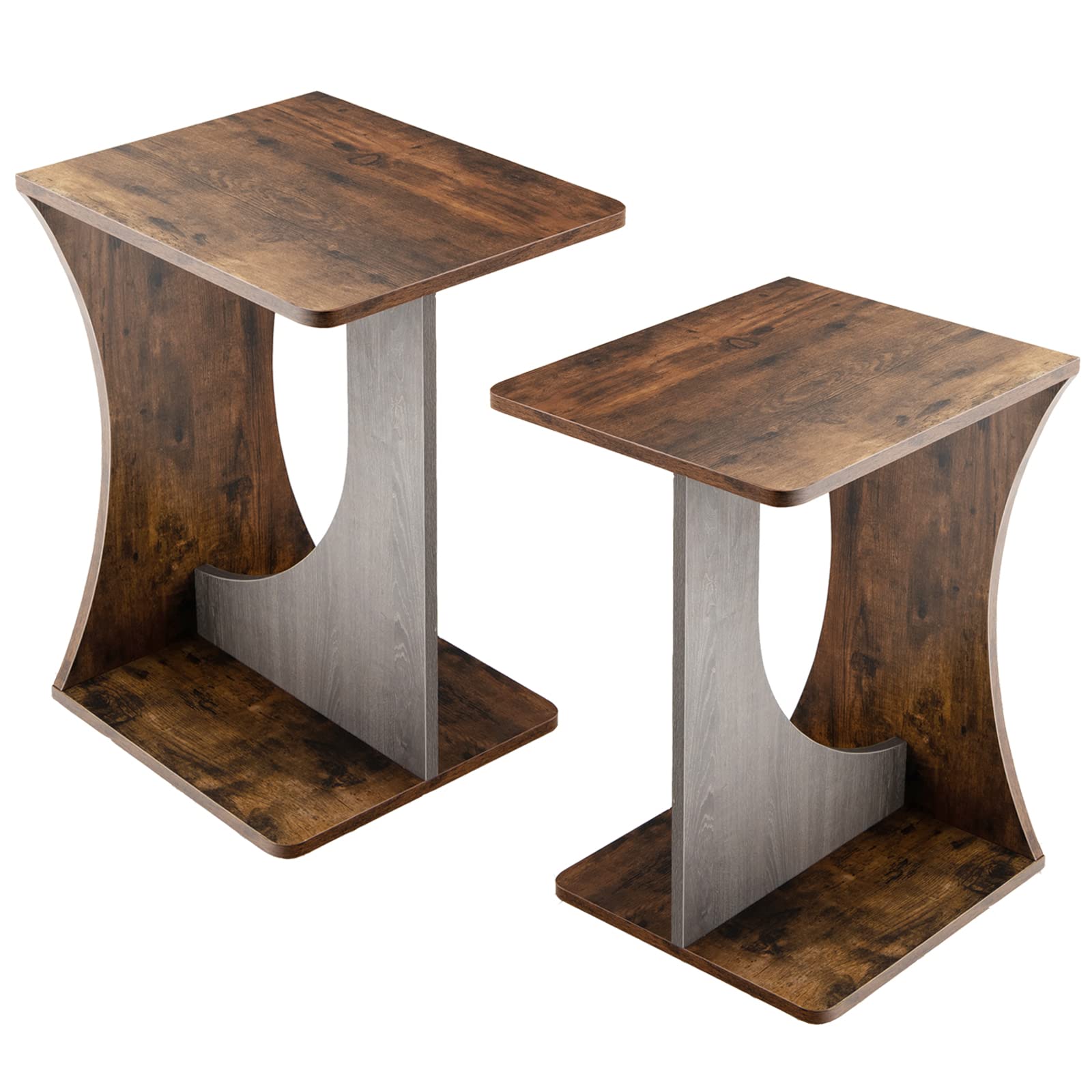 Giantex Set of 2 Tier End Tables - Compact Side Tables for Small Spaces, Retro Snack Coffee Tables for Living Room & Bedroom, Multifunctional Nightstand with Easy Assembly - Perfect for Apartments, Dorms and Home Decor