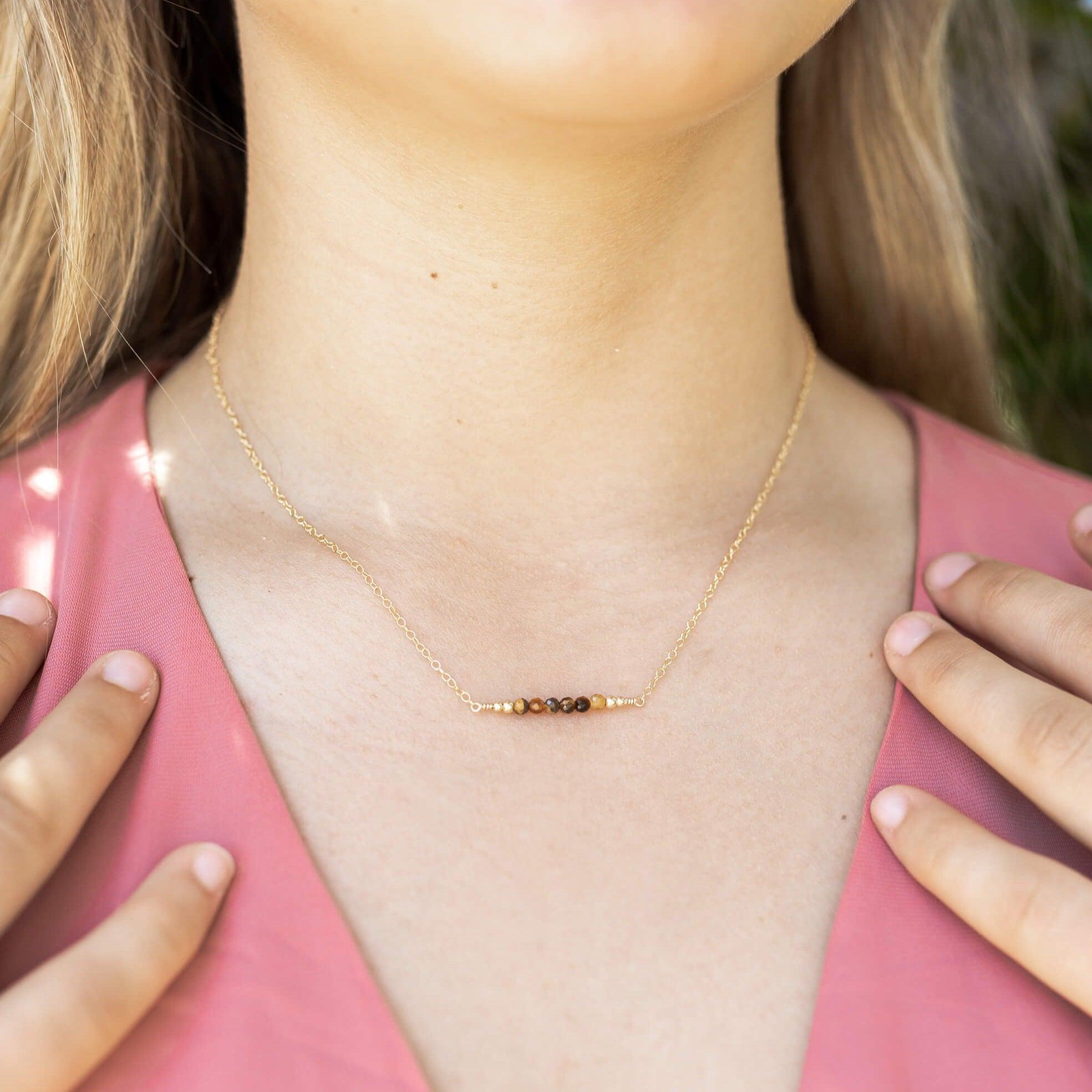 Sparkling Tiger's Eye Faceted Bead Bar Necklace - Elegant Gemstone Jewelry for Women | Perfect for Office Wear, Date Nights & Special Occasions