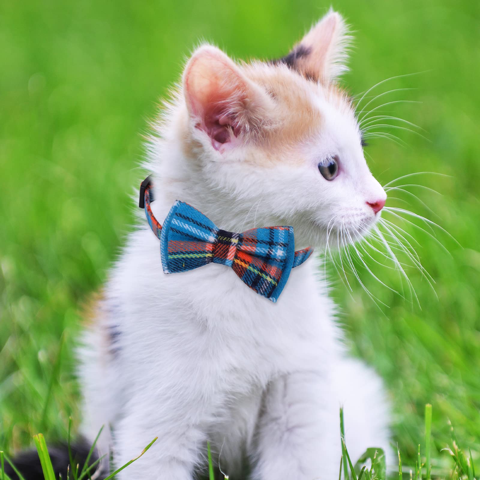 Giantree 4Pcs Adjustable Breakaway Cat Collars with Bow Tie & Bell - Cute Plaid Design 7-12 Inch for Kittens, Cats & Small Dogs - Perfect for Pet Parties, Photo Shoots & Daily Fashion Accessories