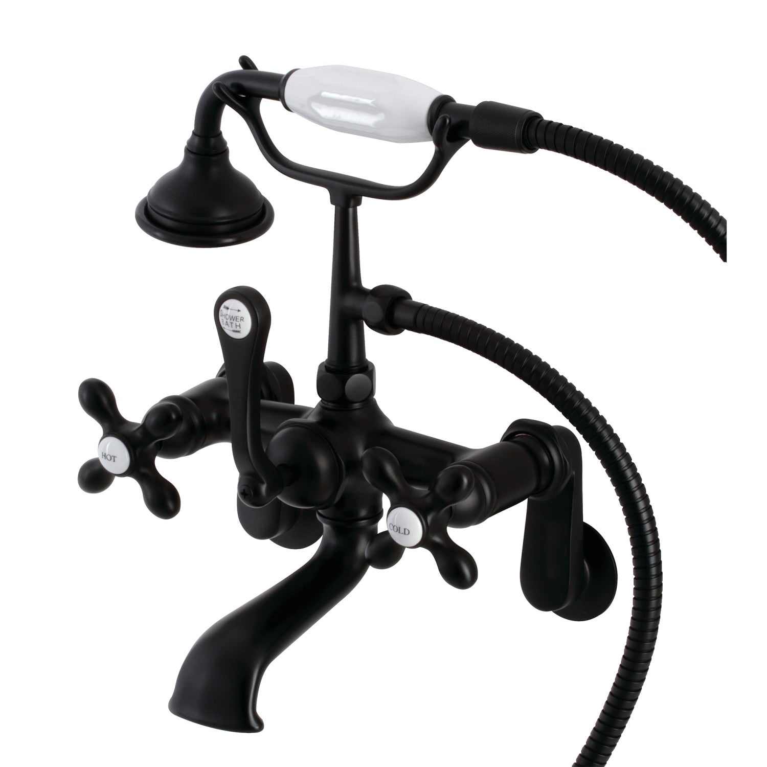 Vintage Matte Black Clawfoot Tub Faucet with Hand Shower - 3 Handle Wall Mount 2 Hole Bathroom Fixture for Antique & Modern Bathrooms | Perfect for Spa, Luxury Home Renovation