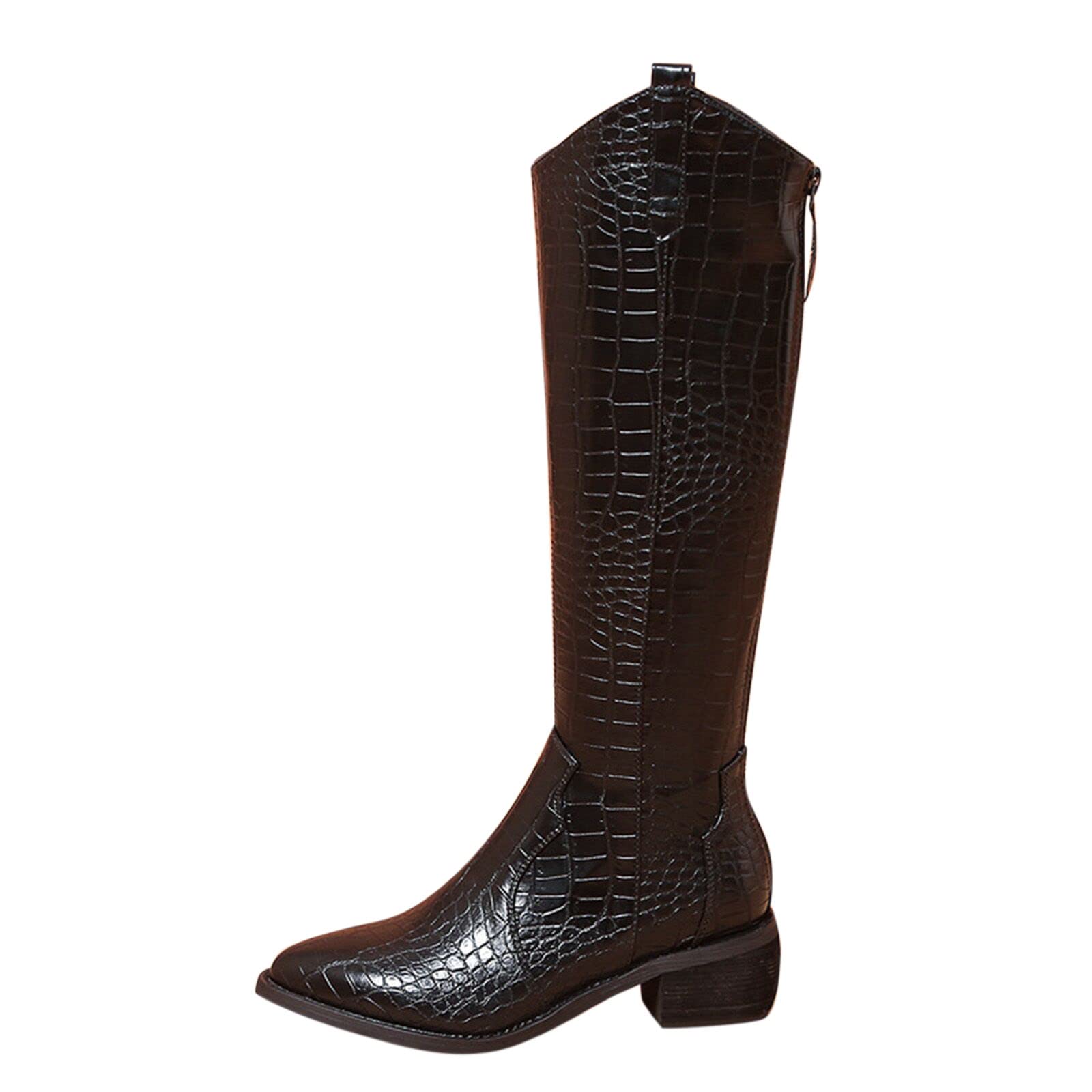 Women's Cowboy Boots - Animal Print Fashion High Boots, Leather Winter Boots for Tall Women, Flat Heel Chunky Knee-Length Boots, Plus Size Thigh High Warm Boots - Perfect for Western Style, Winter Outfits & Country Events