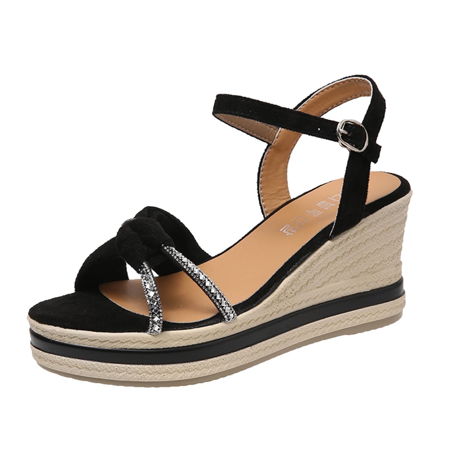 Stylish Women's Summer Wedge Sandals with Rhinestones & Lace-Up Design - Comfortable High Heel Platform Shoes for Beach, Party & Casual Wear