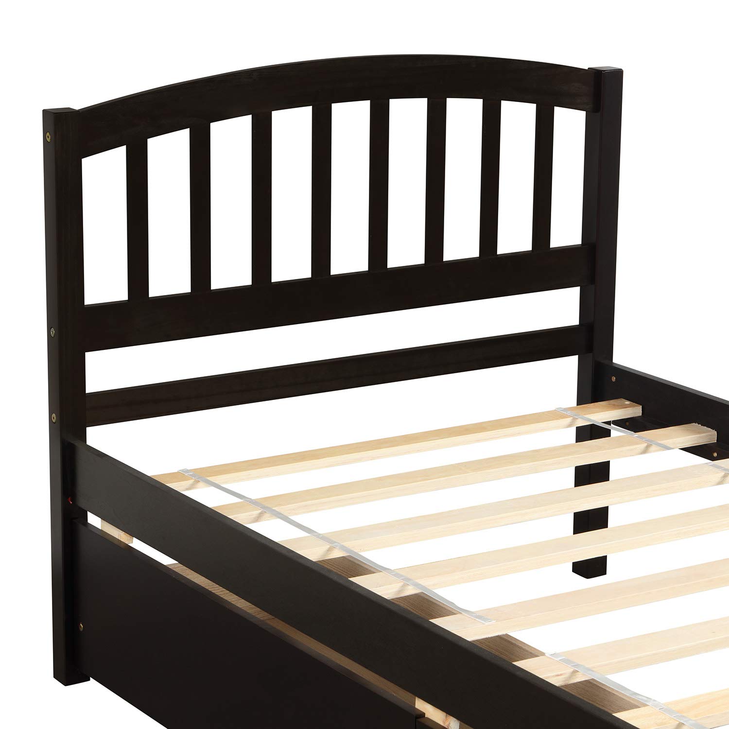 Twin Size Platform Bed Frame with 2 Storage Drawers - Wooden Headboard & Slat Support - No Box Spring Needed - Espresso Finish - Perfect for Teens & Adults Bedrooms, Guest Rooms or Small Spaces