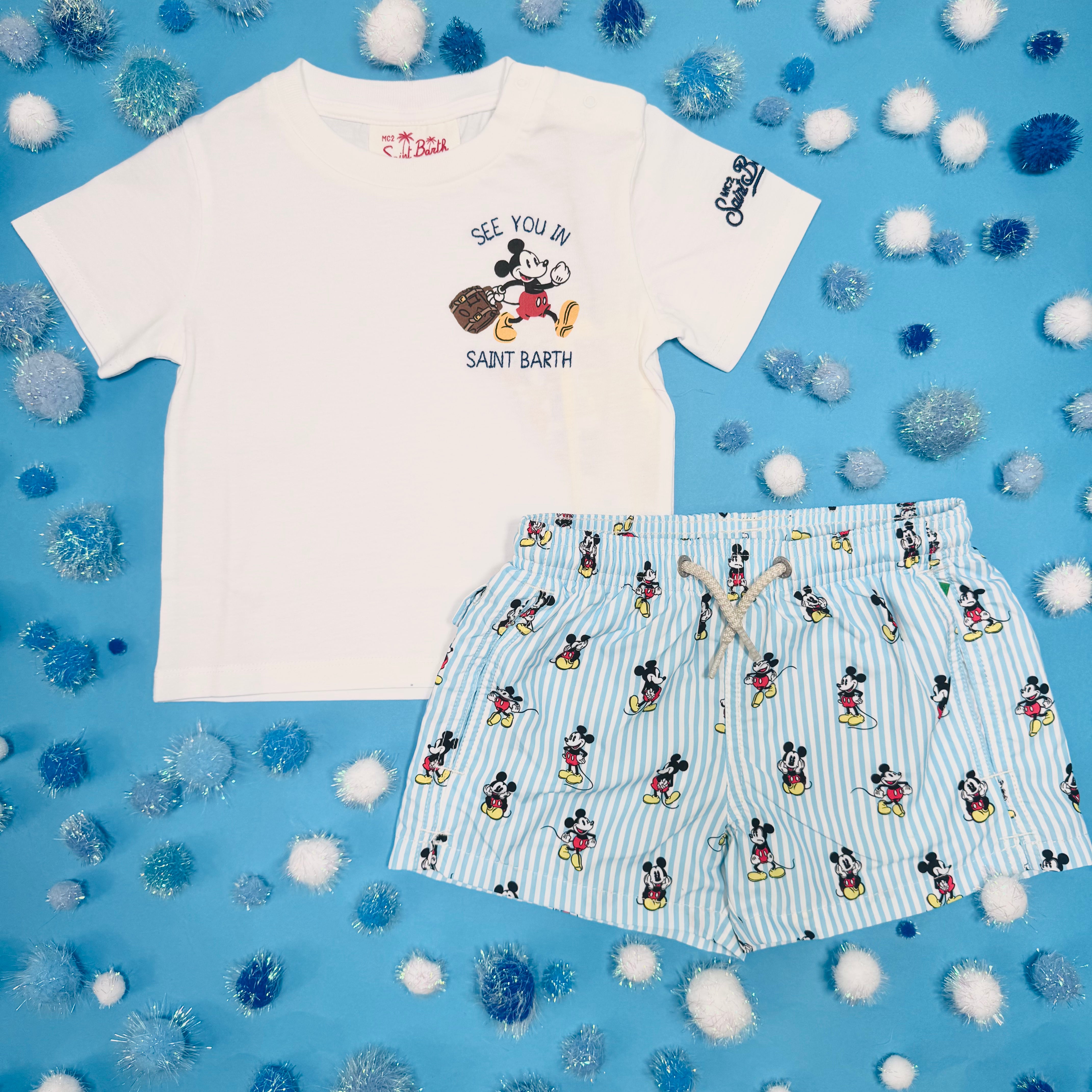 Mickey Mouse Striped Swim Trunks for Men - Quick Dry Beach Shorts with Pockets - Perfect for Swimming, Surfing, and Summer Vacations