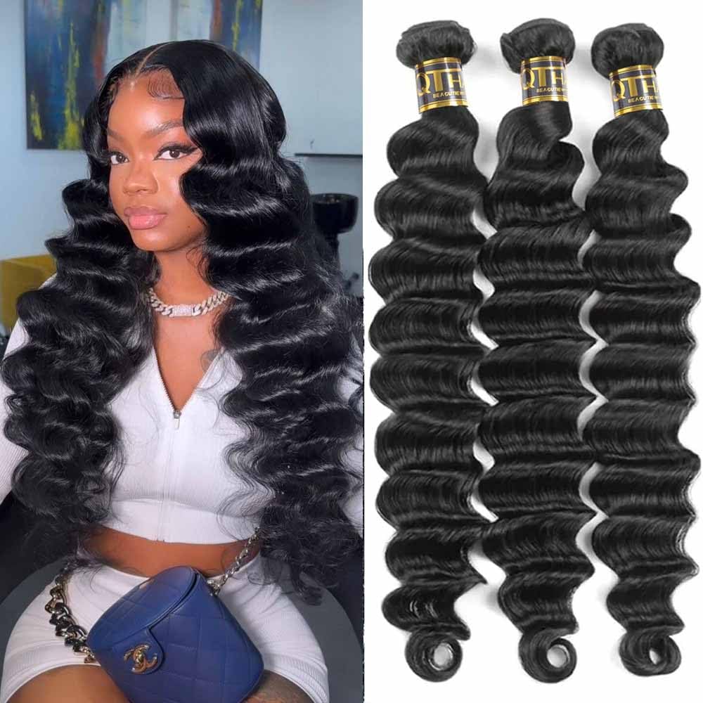 QTHAIR 14A Brazilian Loose Deep Wave Human Hair Bundles for Women - 20