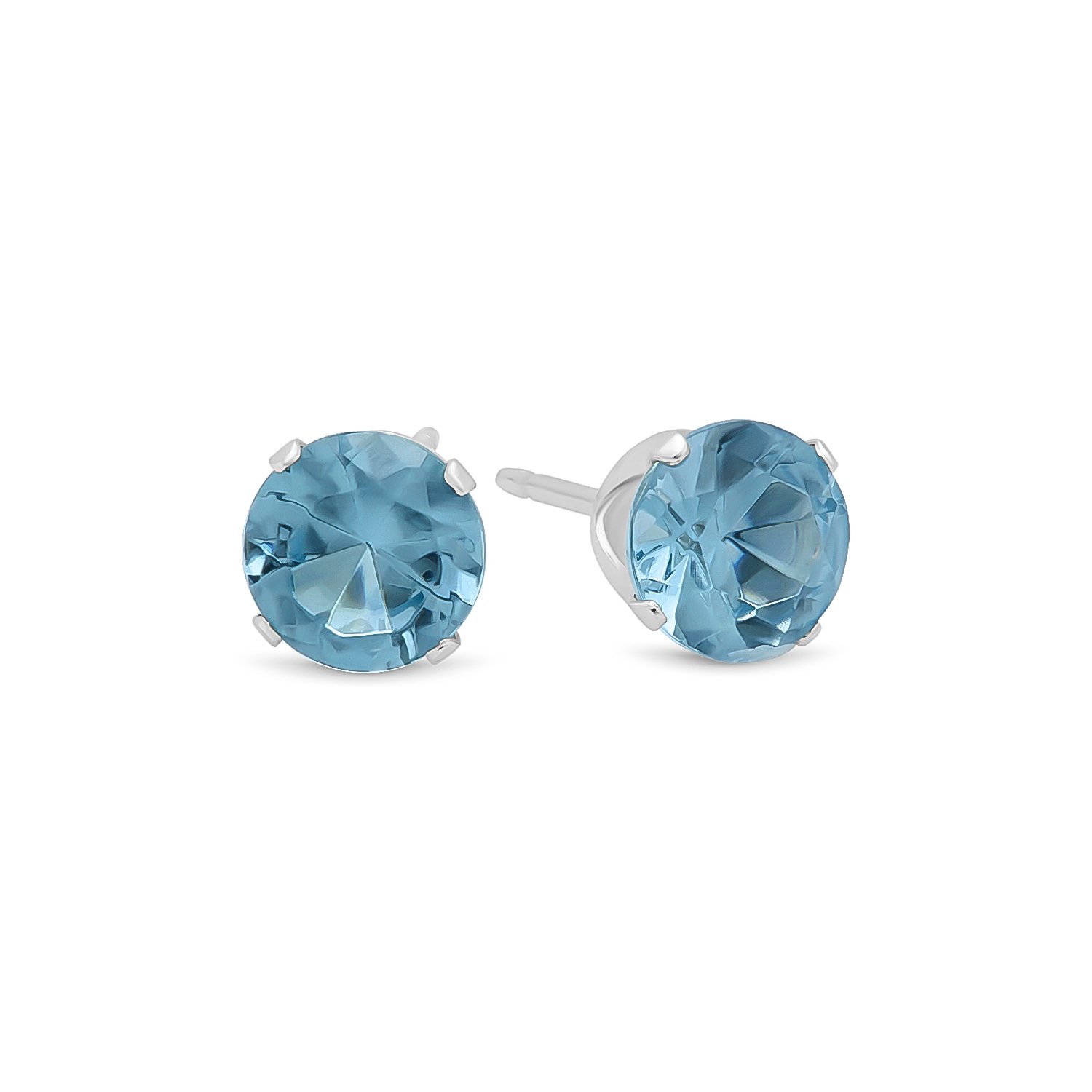 Exquisite Simulated Aquamarine CZ Sterling Silver Italian Crafted Stud Earrings with Free Polishing Cloth | Perfect for Weddings, Parties & Everyday Elegance