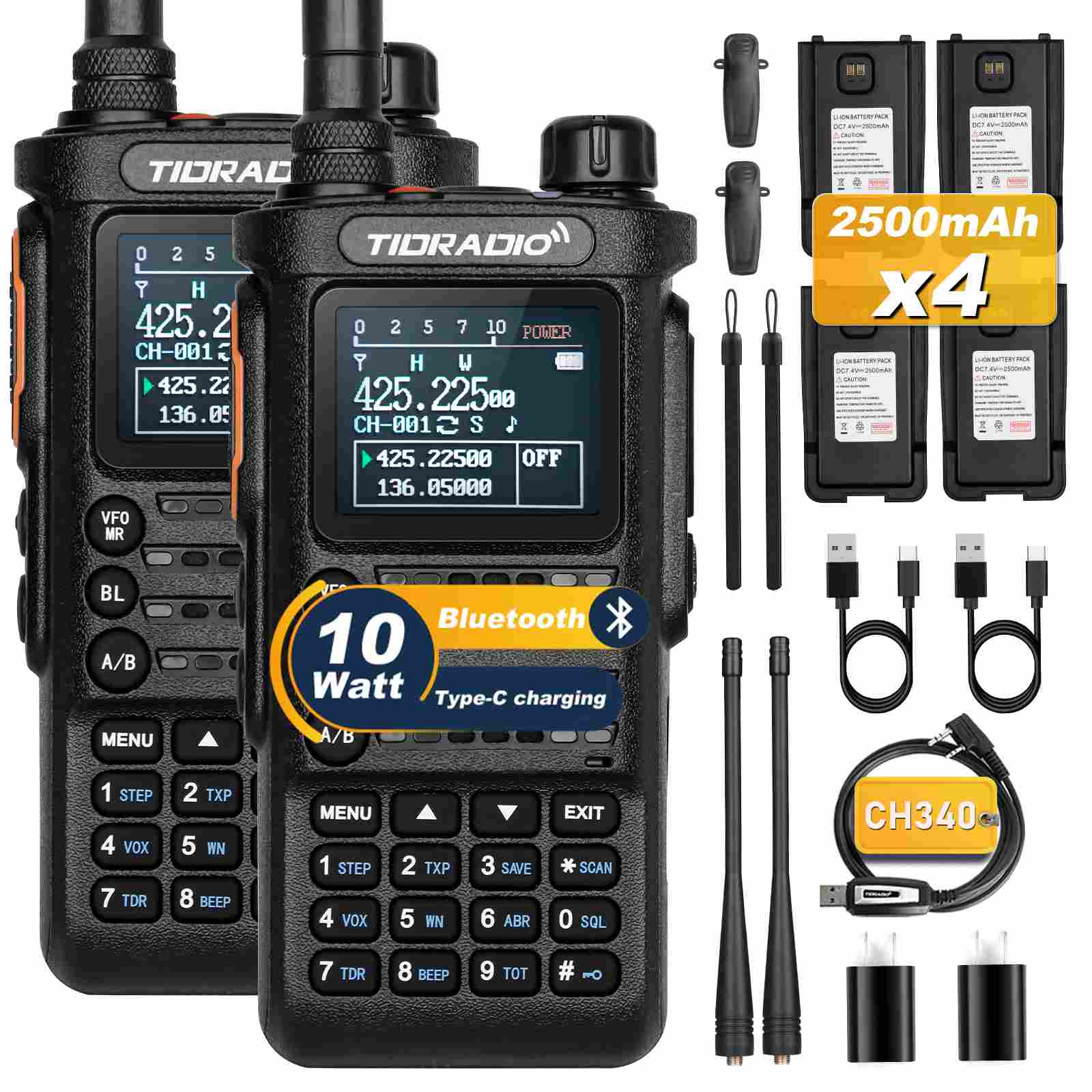 2nd Gen TD H8 GMRS Two-Way Radio 2 Pack with Spare Battery - Long Range Communication for Outdoor Adventures, Camping & Emergency Preparedness