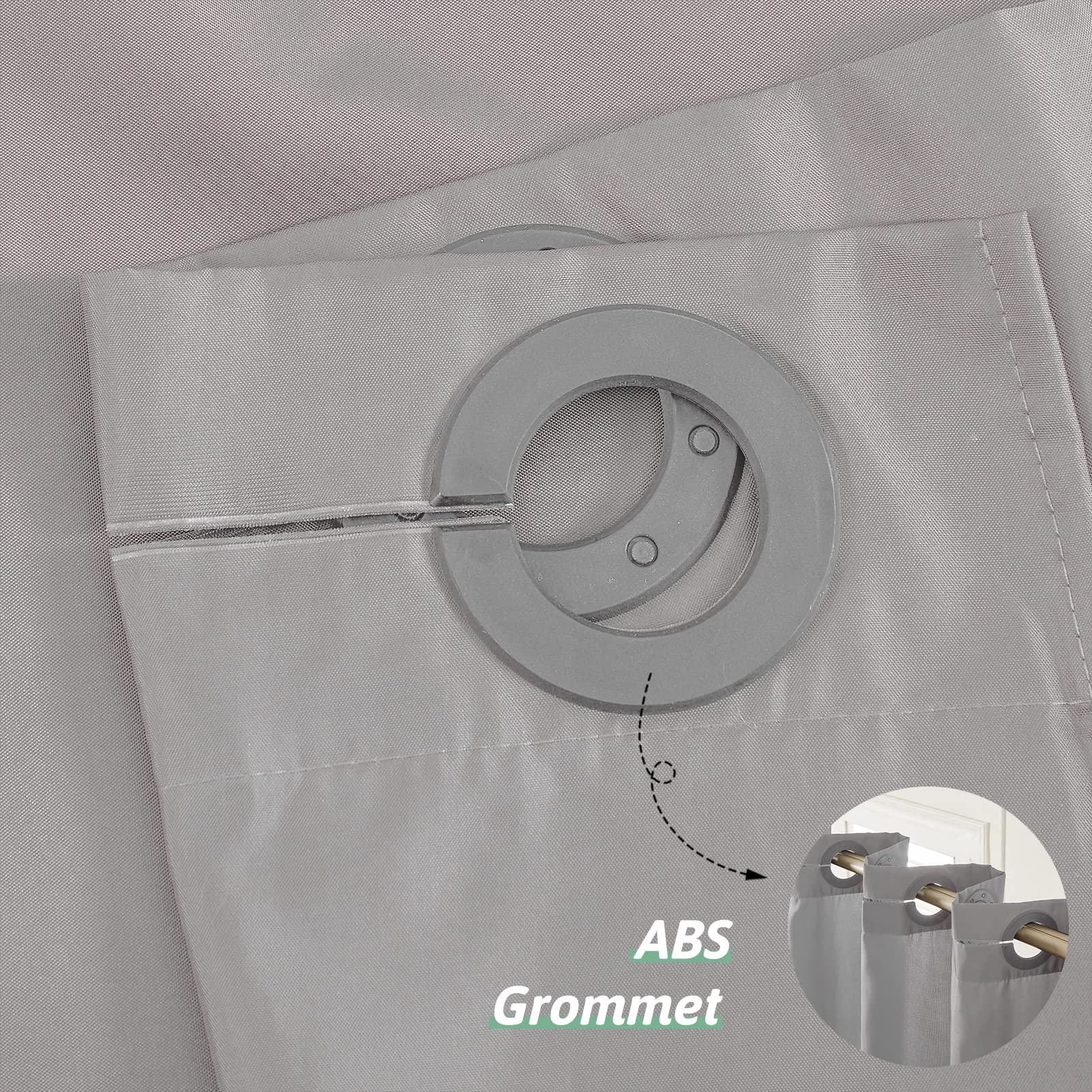 Furlinic No Hook Stall Shower Curtain - Small Narrow Fabric Bathroom Curtain with 6 Split Grommets, Waterproof & Machine Washable, Luxury Hotel Style, Light Grey, Half Size 48x72 Inch - Perfect for Small Bathrooms, Apartments, and RVs