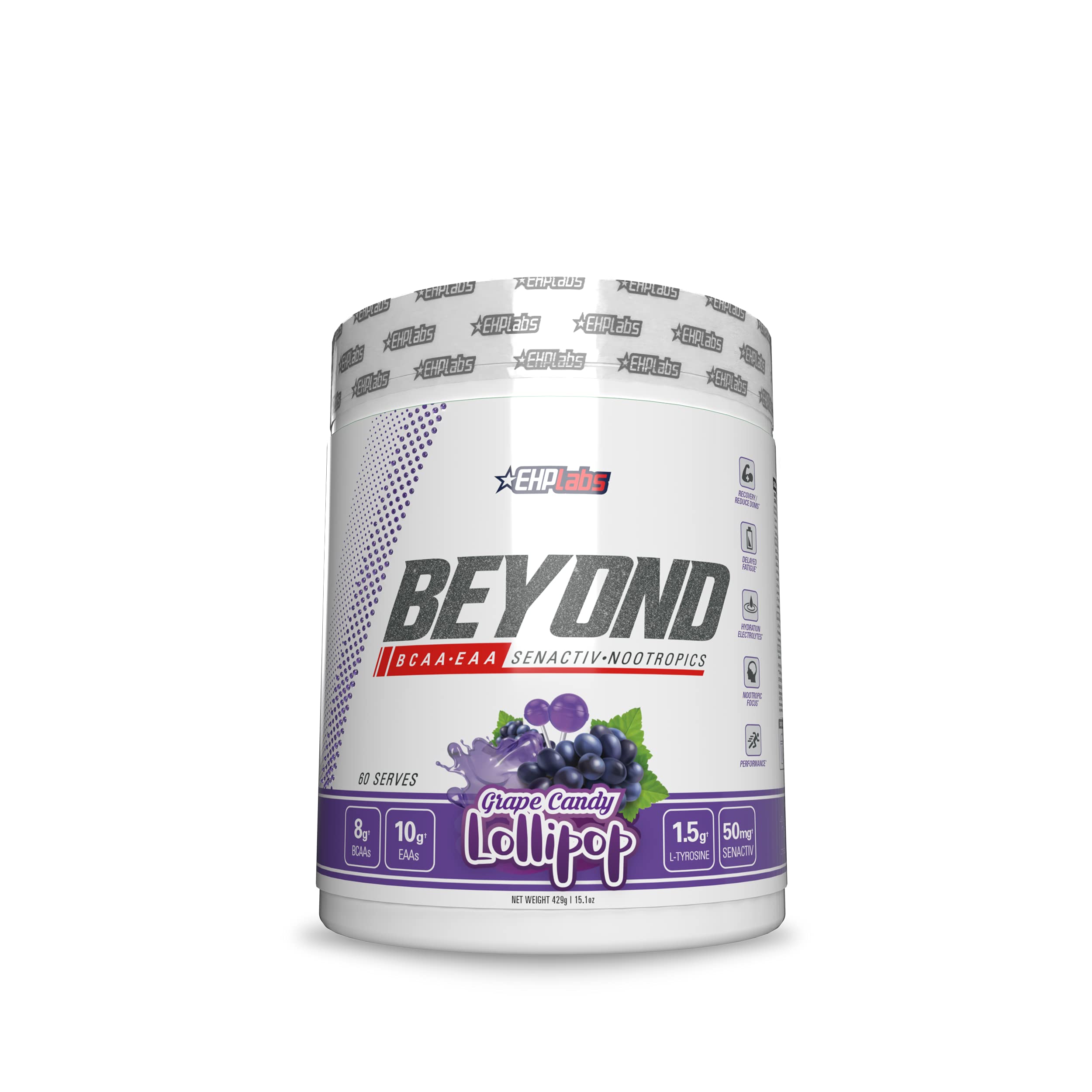 EHP Labs Beyond BCAA Powder - 10g Amino Acids Supplement for Muscle Recovery & Post Workout - Essential BCAAs & EAAs with Grape Candy Flavor (60 Servings) | Ideal for Gym, Fitness & Athletic Performance Enhancement