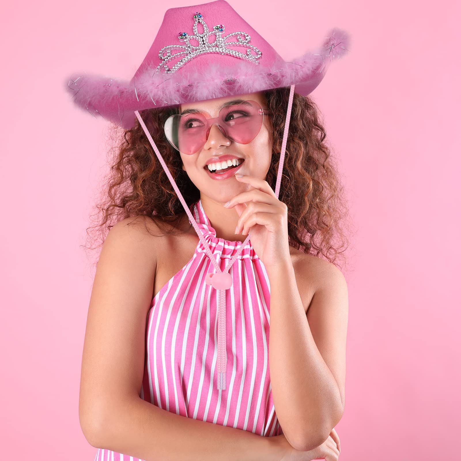 KUUQA 9-Piece Pink Cowgirl Hat Set with Heart Sunglasses & Bandanas - Western Cowboy Party Accessories for Women, Bachelorette, Halloween & Country Themed Events