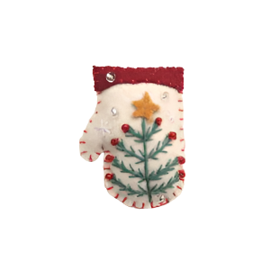 2 Pin White Christmas Mitten Ornaments with Green Tree Design - Perfect for Holiday Decor, Xmas Tree Decorations, and Festive Home Party Decor