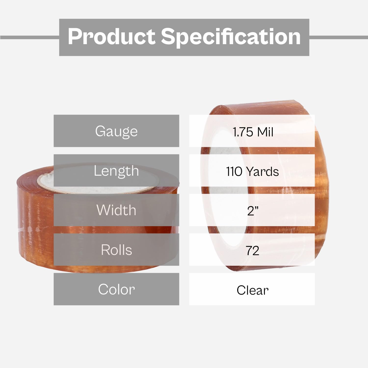 MMBM Natural Rubber Packing Tape - 2 Inch x 110 Yards, 72 Rolls (1.75 Mil Thick, 3 Inch Core) - Clear Shipping Tape for Dispenser Refill | Perfect for Moving, Storage & Package Sealing | Heavy-Duty Packaging Solution for Ecommerce, Home & Office Use