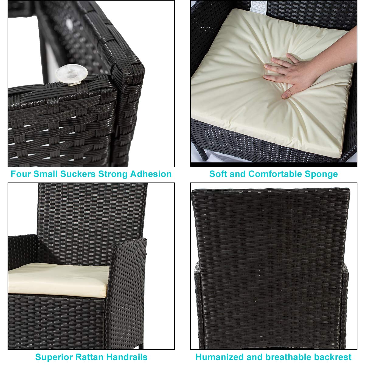 4-Piece Outdoor Rattan Wicker Patio Furniture Set with Tempered Glass Table - All-Weather Conversation Sofa & Chairs for Backyard, Poolside, Garden, and Deck (Dark Black)
