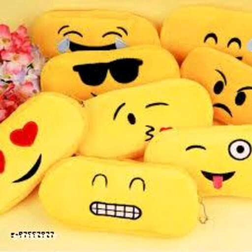 Abhiswa Emoji Pencil Case with Smooth Zipper - School Supplies Organizer for Pencils, Pens & Art Tools (3-Pack, Yellow) - Perfect for Backpack, Classroom & Homework Organization