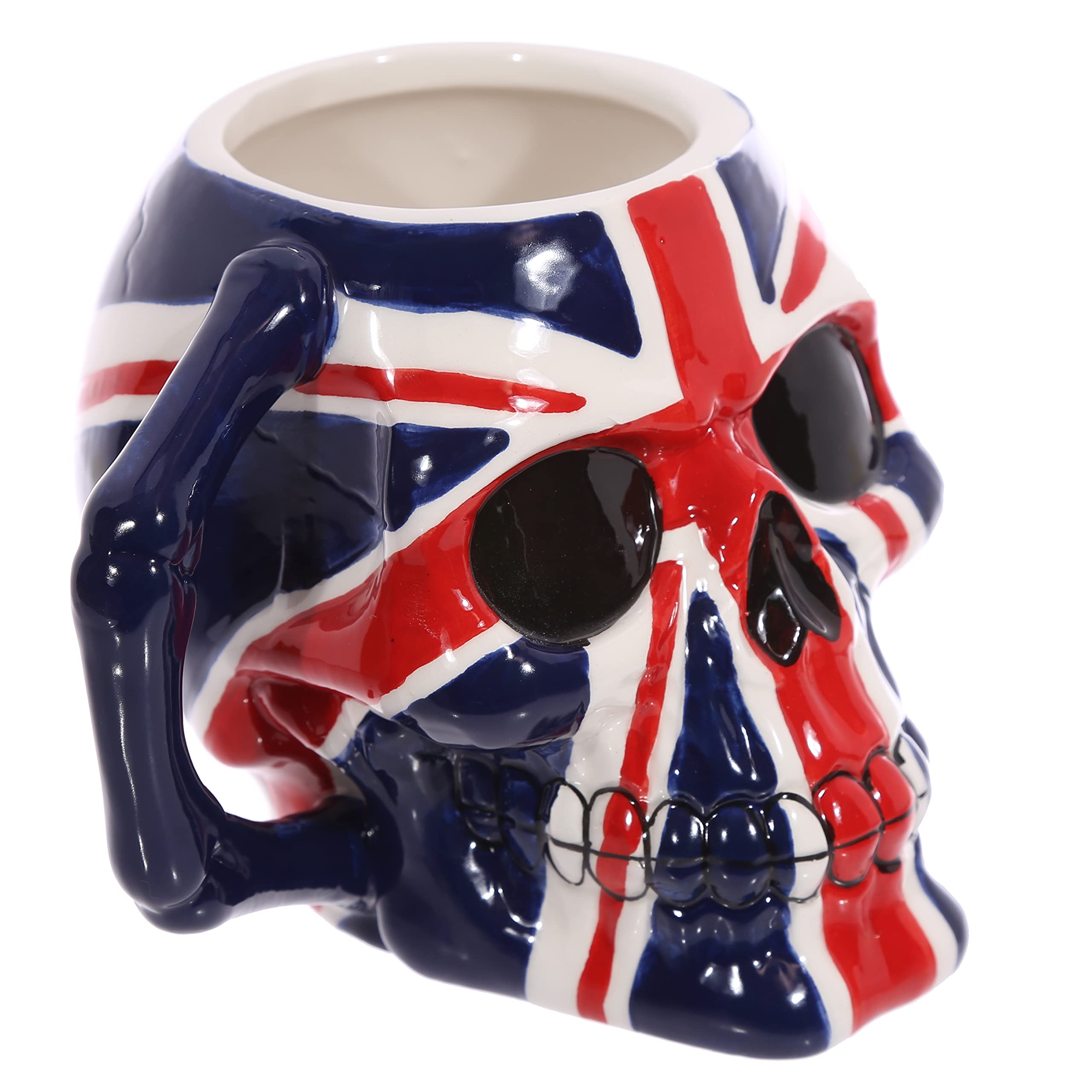 UK Flag Skull Ceramic Coffee Mug - Funny Novelty Tea Cup for Men & Women - Large 15oz Hot Drink Cup - Unique Gift for Girlfriend, Boyfriend, Secret Santa - Perfect for Home, Office, Halloween & British Theme Parties