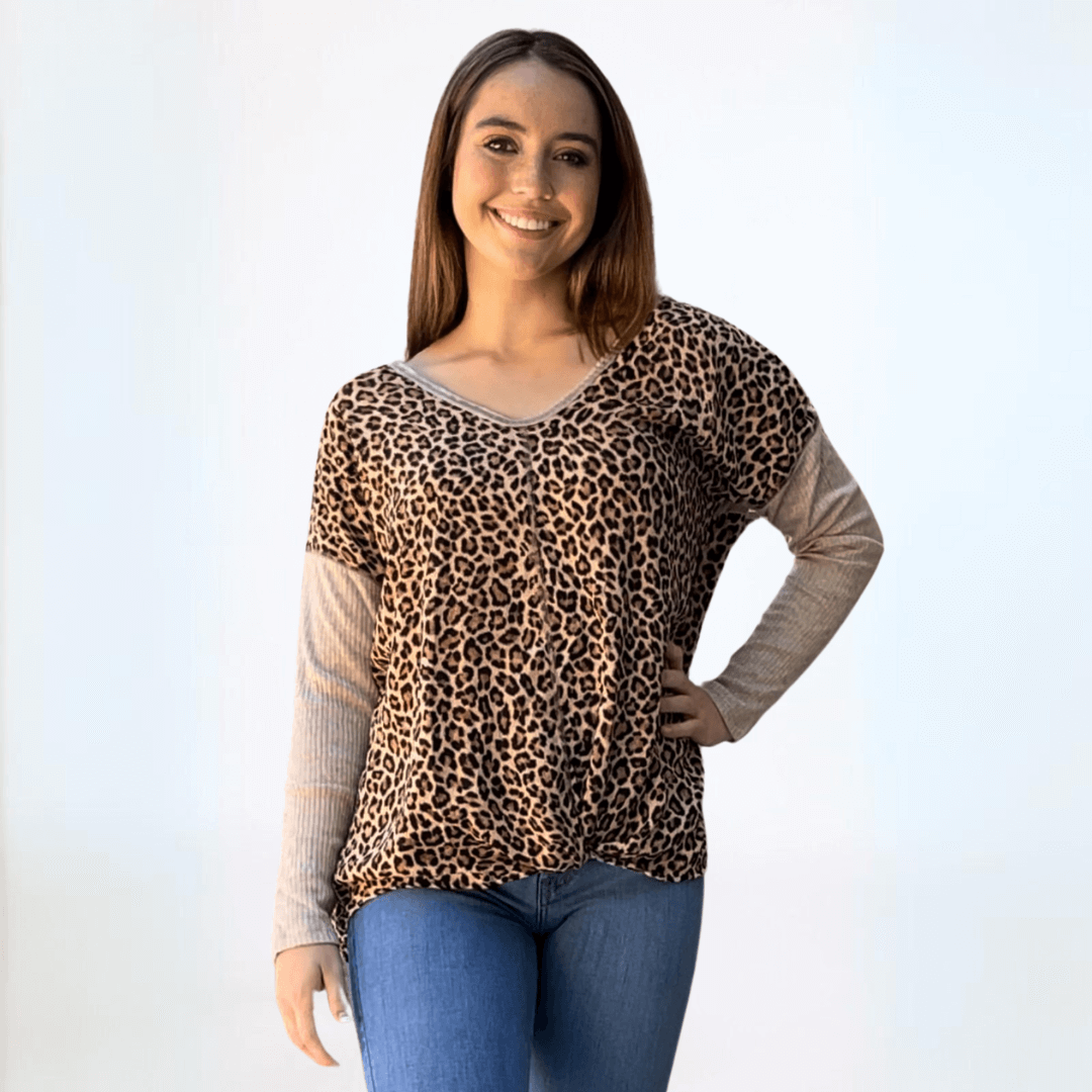 Double V Neck Animal Print Knot Front Blouse - Women's Fashion Tops for Casual & Party Wear - Final Sale Clearance