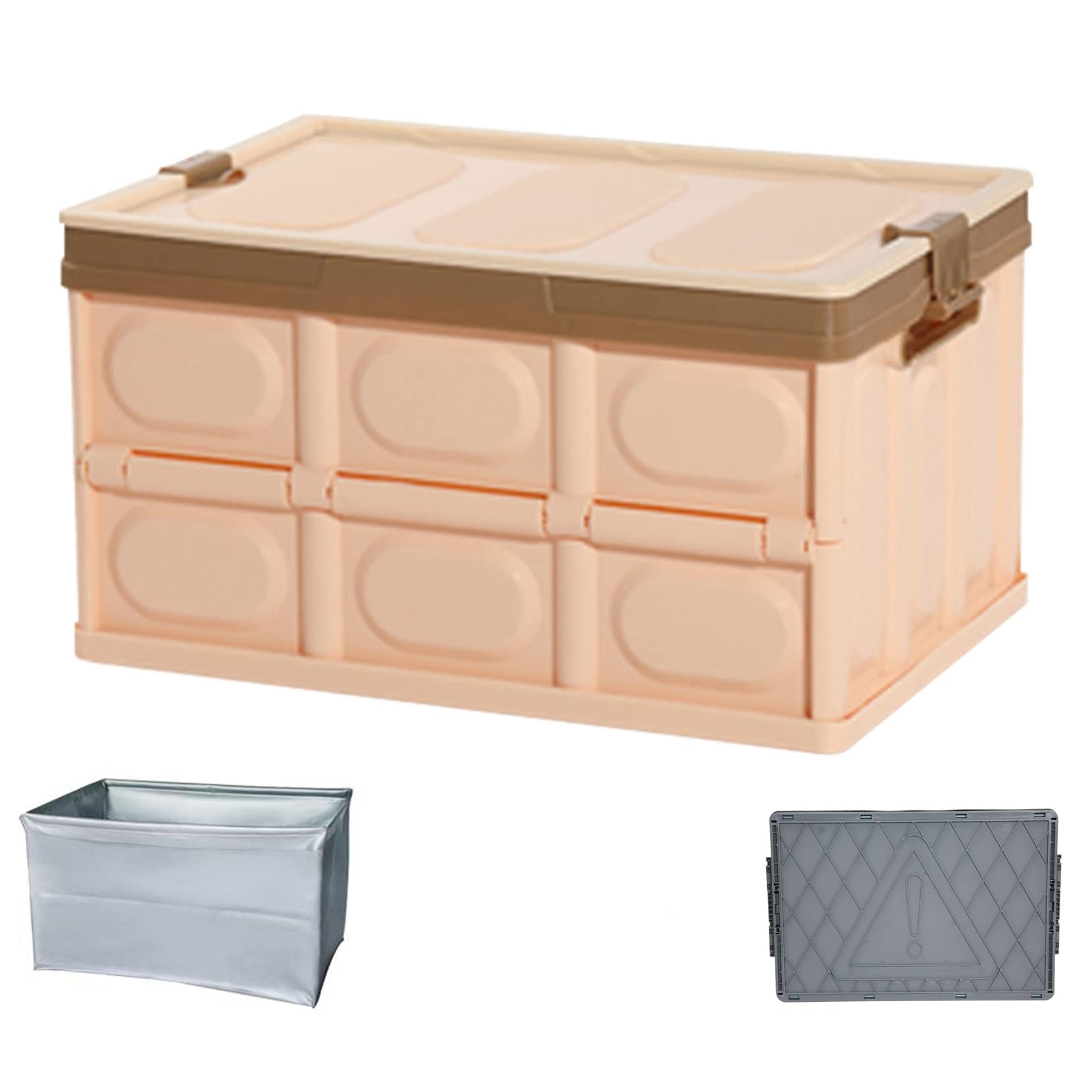 JingJian 30L Collapsible Plastic Storage Crate with Lid - Waterproof, Stackable Tool Organizer Bin in Coffee Brown - Perfect for Home Organization, Garage Storage & Camping Supplies